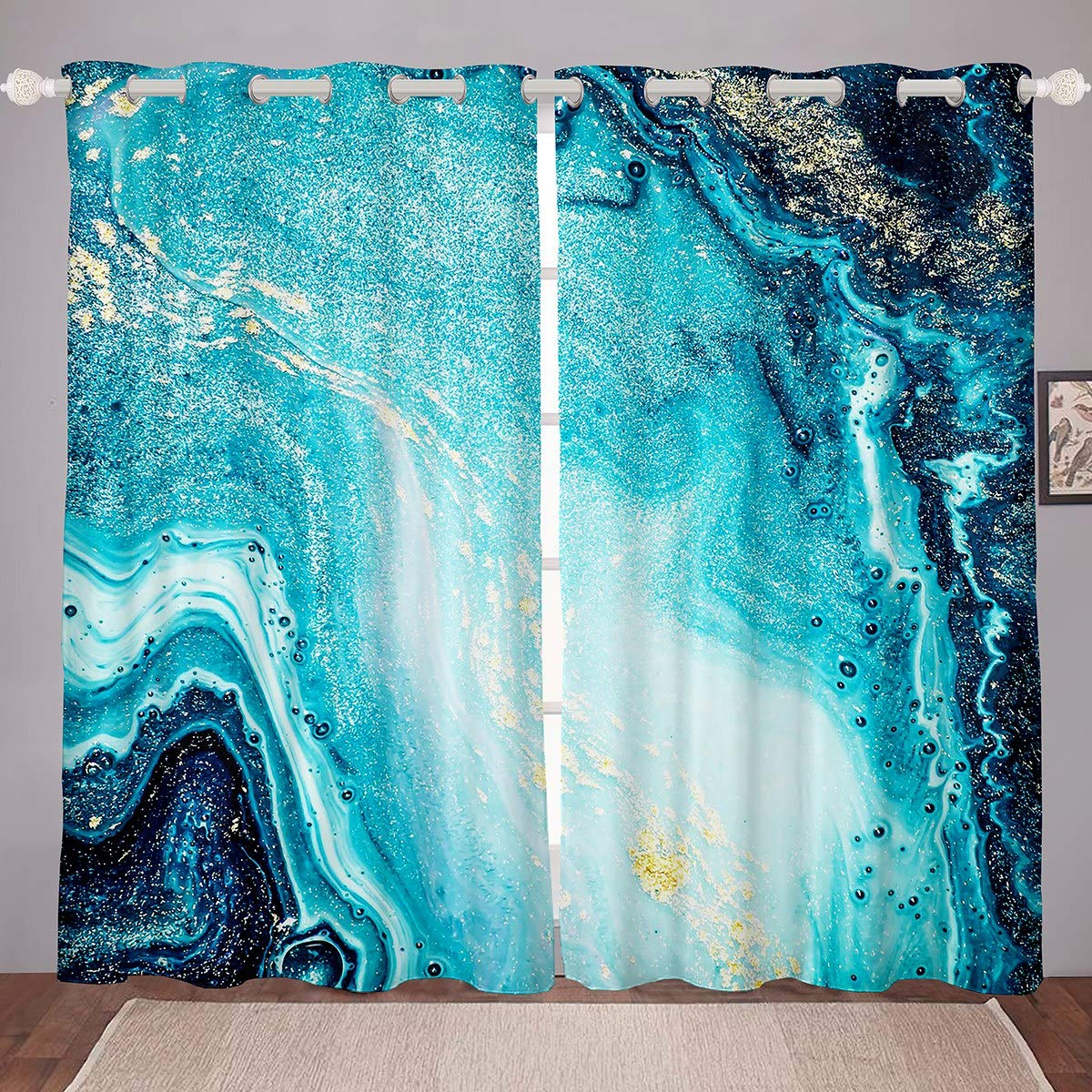 Loussiesd Boys Multi 11 Marble Blackout Curtain For Bedroom Green Marble Print Room Darkening Curtain For Kids Men Adults Abstract Art Thermal Curtain Luxury Modern Marble Design Blackout Drapes,W46*L54