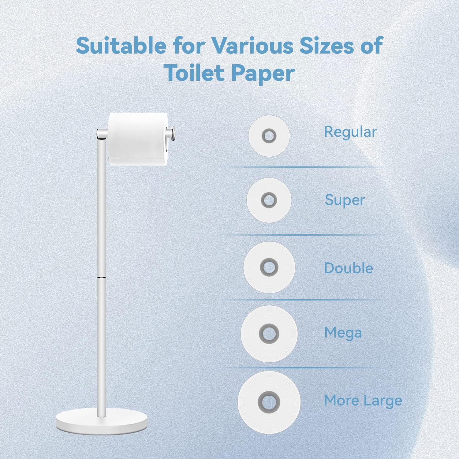 YUET Vrijstaande Toiletrolhouder - Opvouwbare Papierhouder Stand Met Opslag - Roestvrij Stalen Badkamer Accessoire - Anti-Roest Voetstuk Dispenser Voor 5 Rollen (Wit