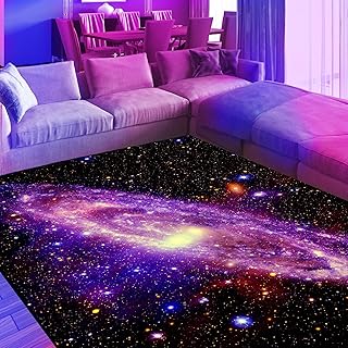 Blacklight Galaxy Area Rug, Neon UV Reactive Space Glitter Starry Throw ...