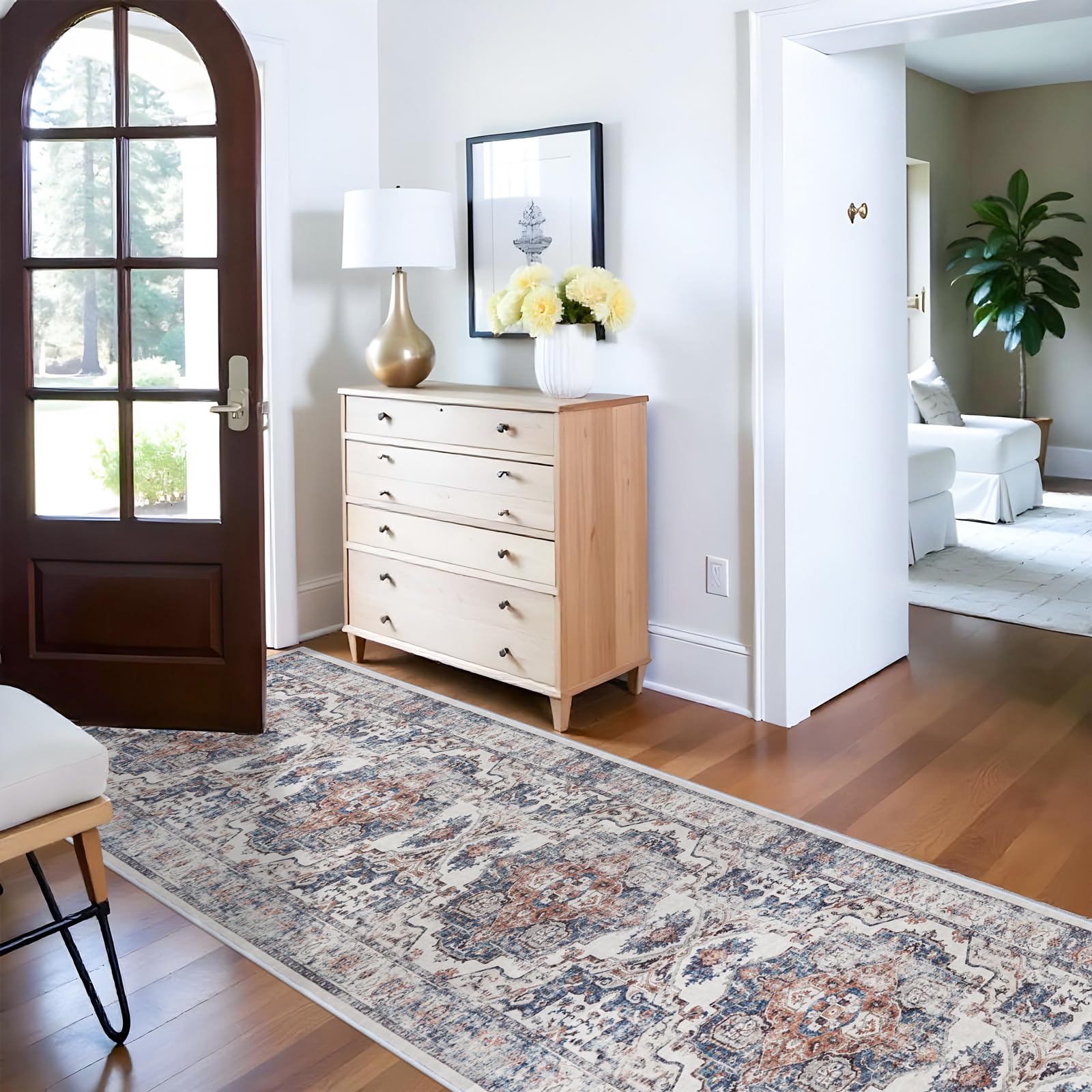 Hallway Washable Runner Rug - 3x16 Kitchen Rugs Entryway Rug Runner Vintage Soft Floor Mat Non Slip Indoor Farmhouse Carpet for Bathroom Living Room Bedroom (3 X 16, Brick)