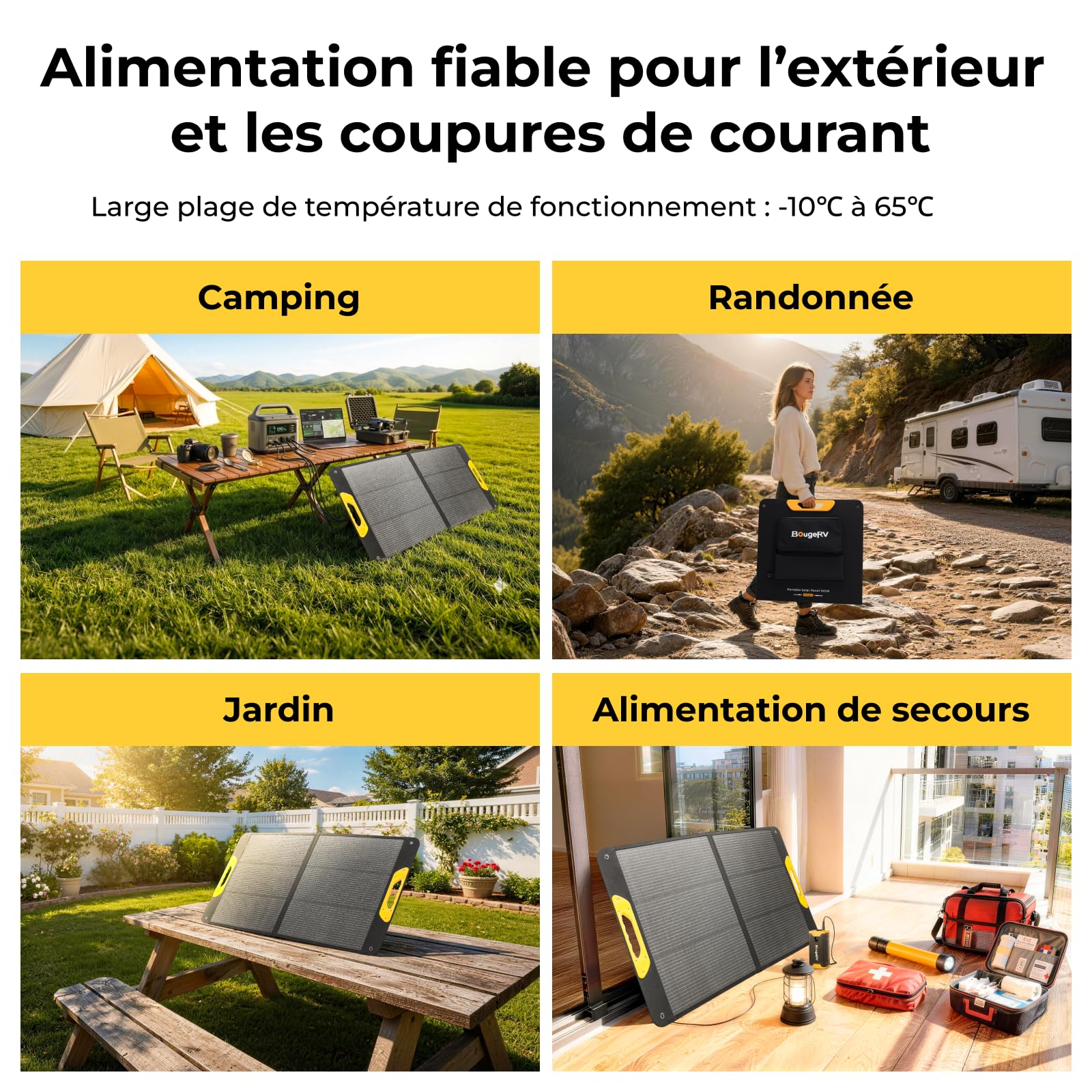 BougeRV 100W Panneau Solaire Pliable, 25% Efficacité N-Type, pour Batterie 173Wh/277Wh, Fibre de Verre, Étanche IP65, pour Station Énergétique, Camping, Extérieur, Jardin