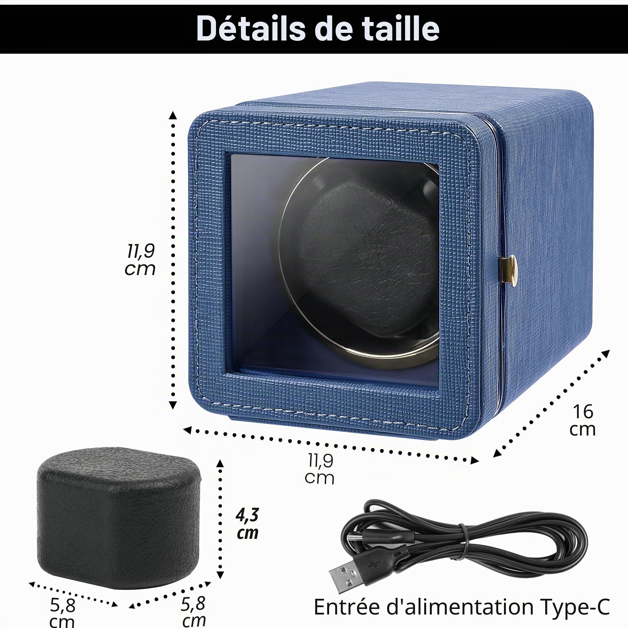 Remontoir automatique pour montres automatiques - Câble de charge USB - Boîtier en cuir synthétique avec moteur silencieux