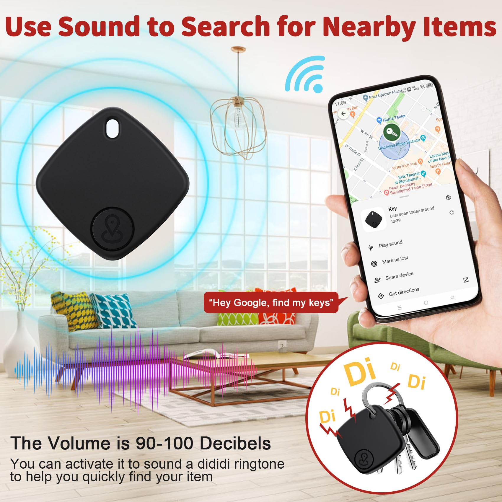 Air Tracker Android, 4 Pezzi Smart Tag Android Trova Oggetti, Funziona con Google's Find Hub, Air Tracker Tags Bluetooth Localizzatore Chiavi per Chiavi/Bagagli/Valigie/Portafogli (Nero)