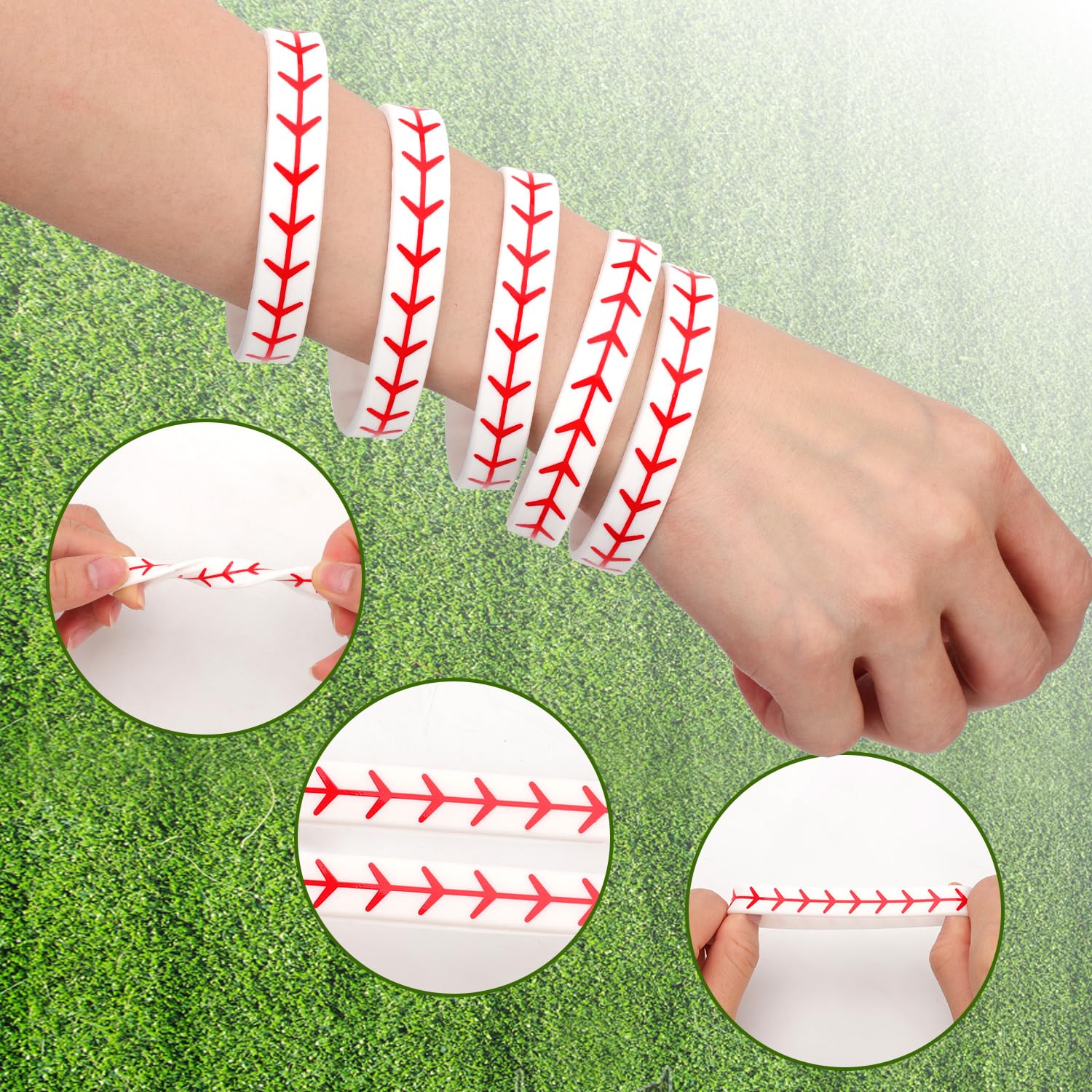 XIHIRCD 20pcs Baseball Bracelets, Silicone Softball Wristbands Motivational Sports Ball Bracelets Party Sports Events Team Favors for Men Women Baseball Players - Image 4
