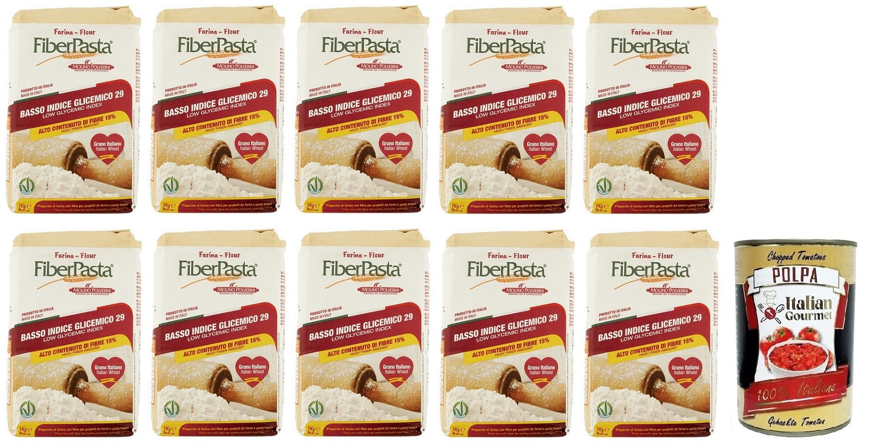 Italian Gourmet farina Mehl con fibre a indice glicemico 10 x 500g | Preparato di grano tenero, ballaststoffreich, per pane pizza dolci und, Gesamtnettogewicht 5 kg + Kostenlos Polpa 400g