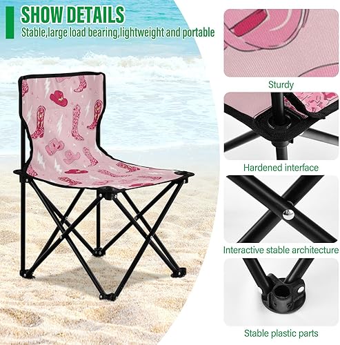 Miniatura 5 de Gredecor Sillas de campamento, lindo sombrero de vaquera, silla de campamento portátil con bolsa de almacenamiento, silla plegable ligera para
