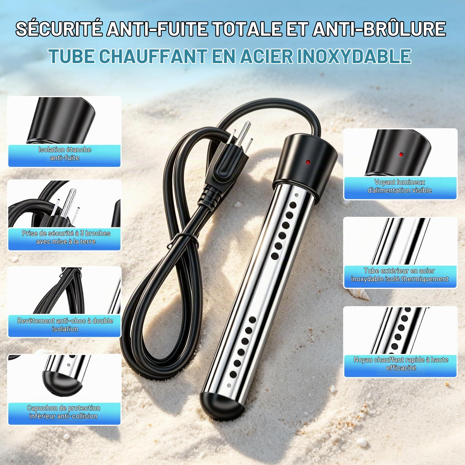 Douche de camping portable avec chauffage – Chauffage rapide 2000 W et batterie 6000 mAh