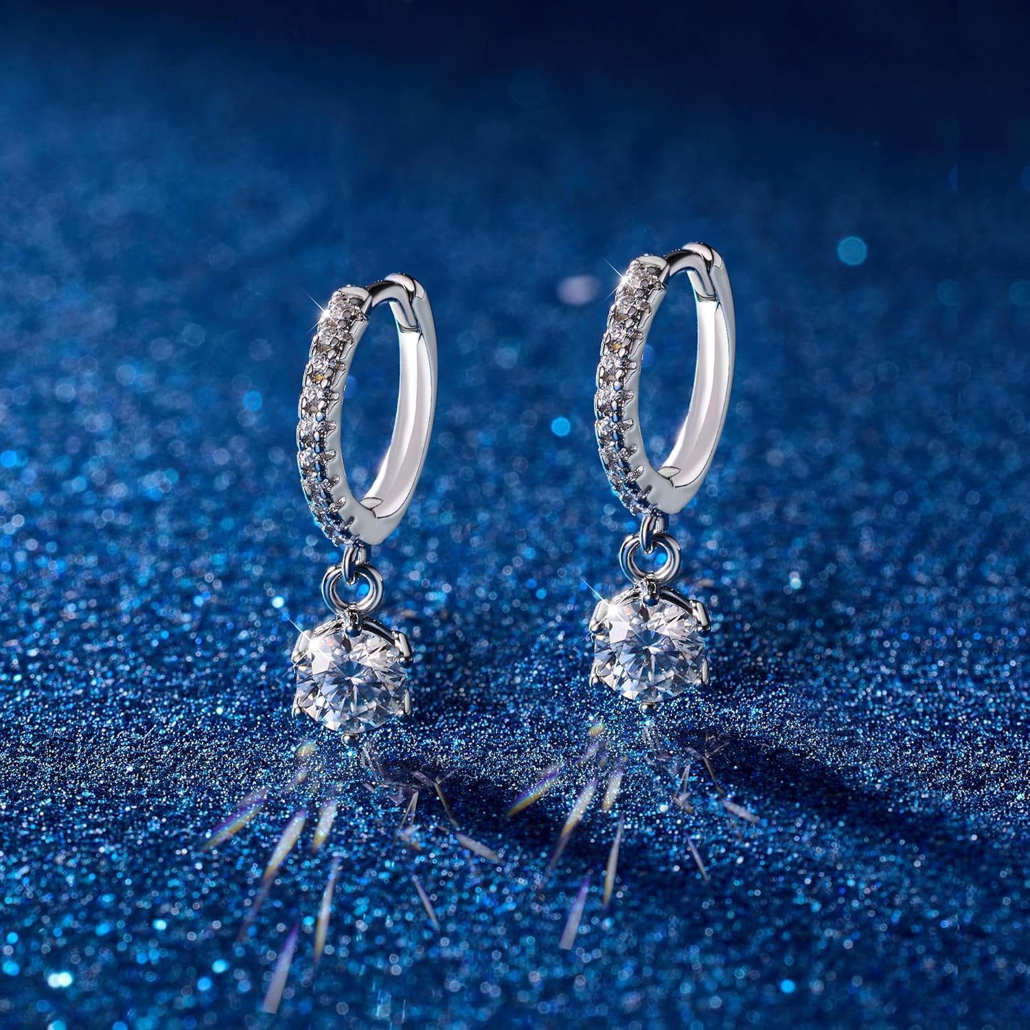 Moissanite Huggie Earrings Small Hoop for Women, 18K White Gold Plated 925 Sterling Silver Dangle Drop Earrings, Hypoallergenic Dainty D Color Simulated Diamond Jewelry Gifts for Mom Her Birthday - Image 2