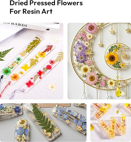 Vista 30 de Resiners - Flores secas, 100 piezas de flores prensadas para manualidades, color amarillo, flores secas naturales, kit de hojas secas