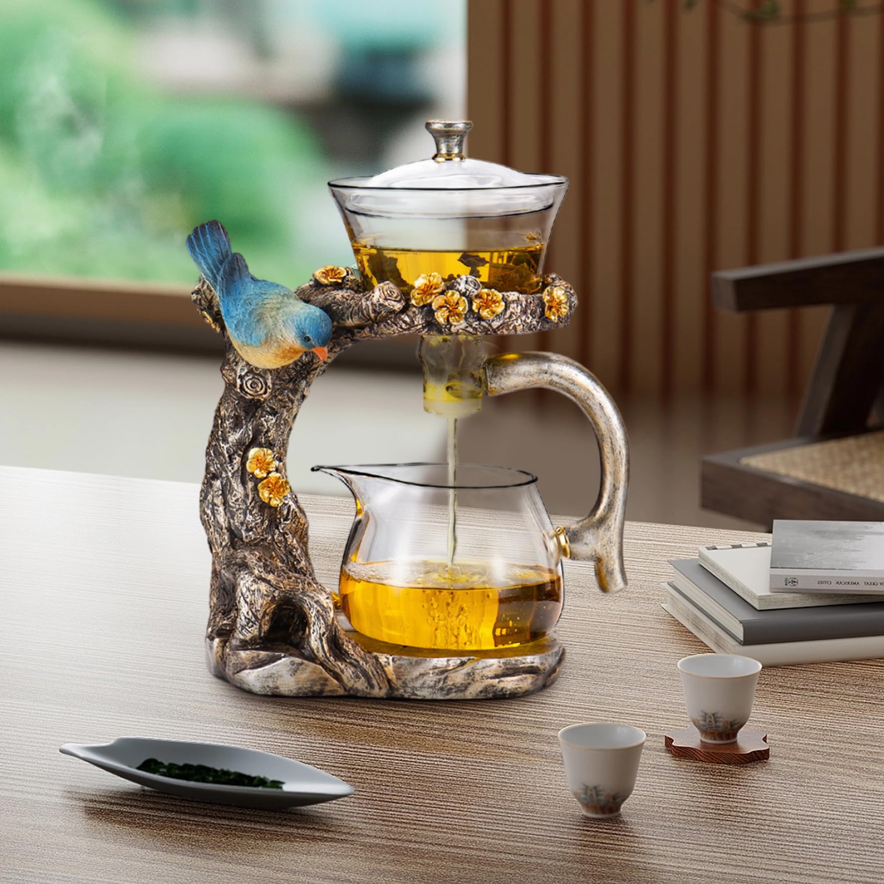 Juego de té semiautomático tetera magnética de vidrio de borosilicato de alta calidad con infusor juego de té Kung Fu para el hogar la oficina regalos de viaje tetera magnética.