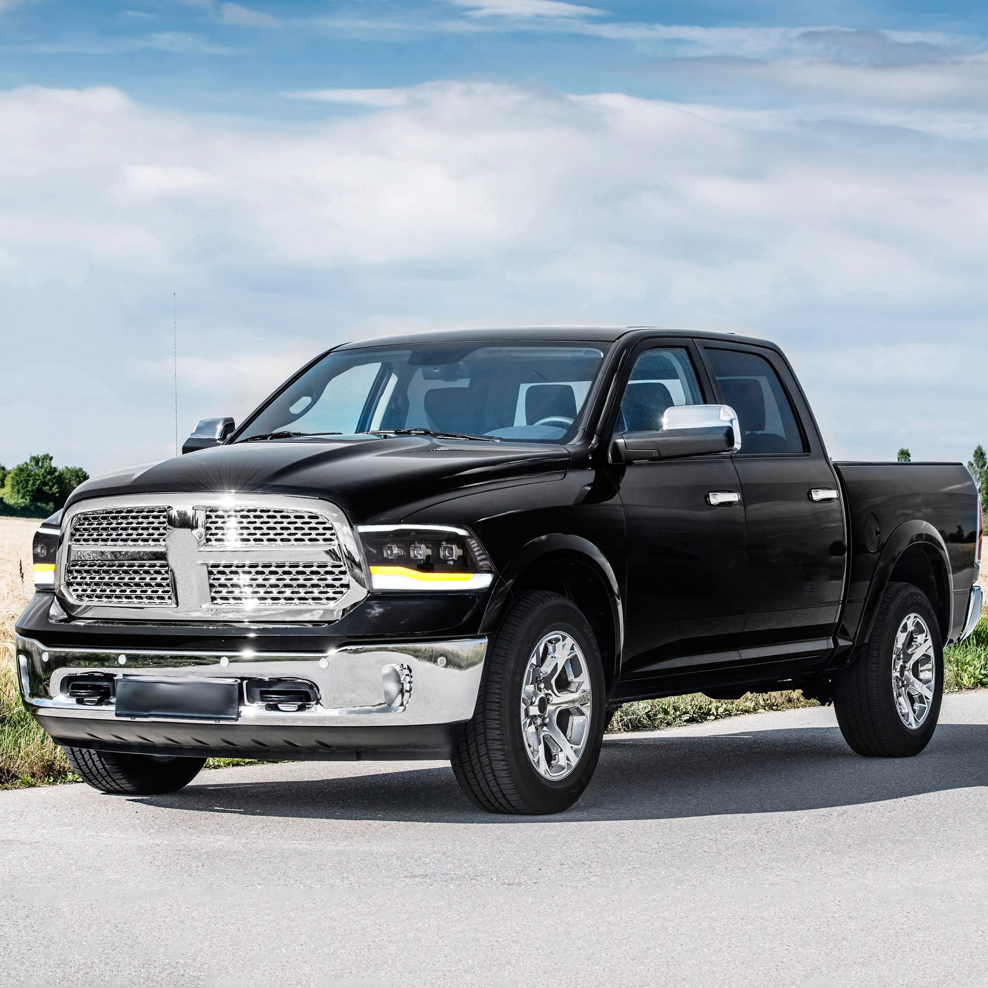 VLAND Projektor Scheinwerfer kompatibel für RAM 1500 2500 3500 2009-2018 & RAM 1500 Classic 2019-2021, Mit E-Prüfzeichen, 1 Satz (Klarer Reflektor)