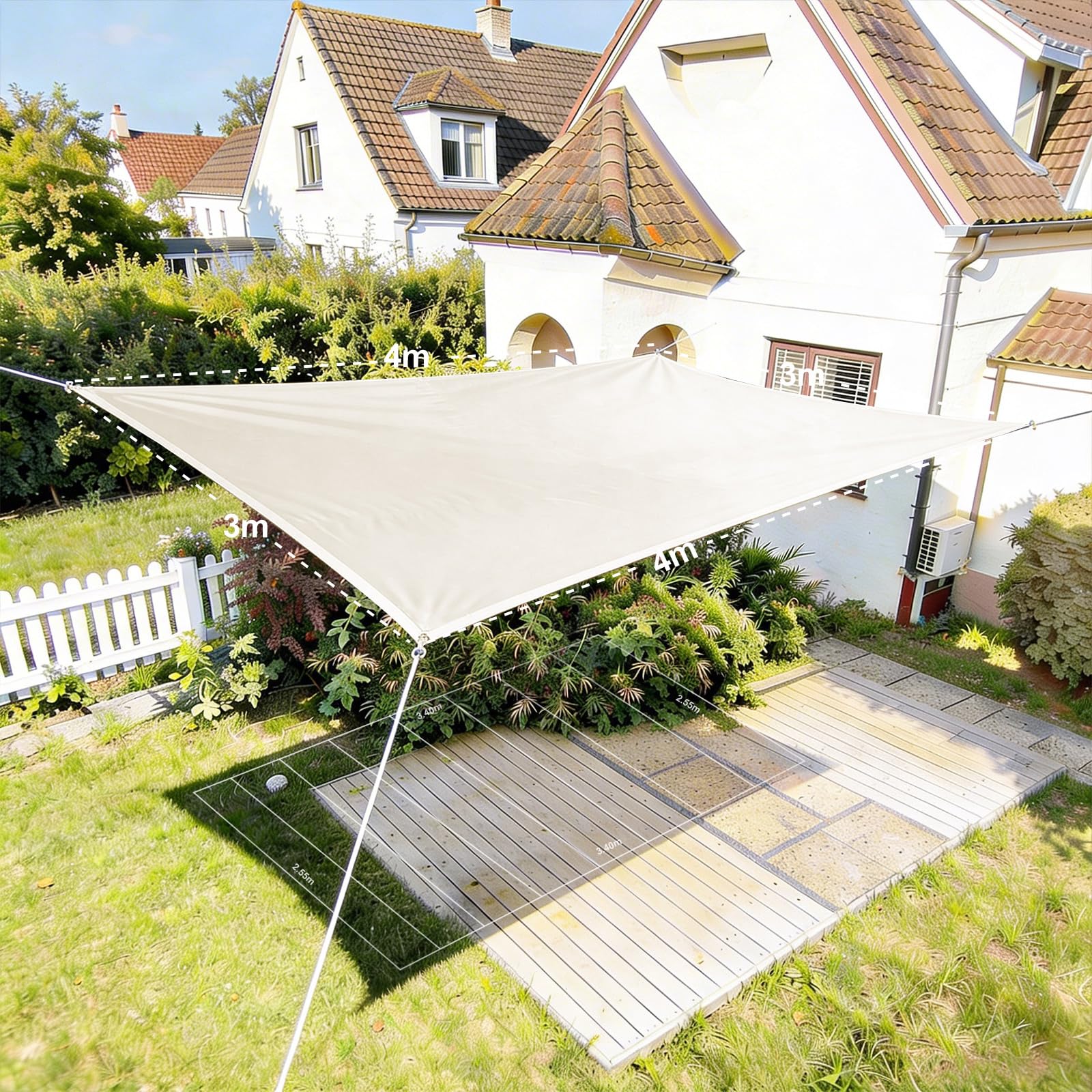 HAIKUS Sonnensegel 3x4 m Weiß Rechteckig, Premium HDPE UV Schutz Sonnenschutz Atmungsaktiv Wetterbeständig für Garten Balkon und Terrasse, inkl Befestigungsseile, Rechteck 3x4m Weiss
