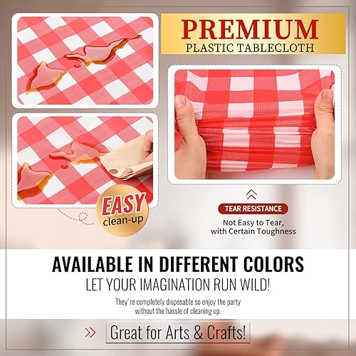 Miniatura 3 de Showgeous Paquete de 24 manteles de plástico rectangulares desechables de 54 x 108 pulgadas para mesas de 6 a 8 pies, fiestas interiores o