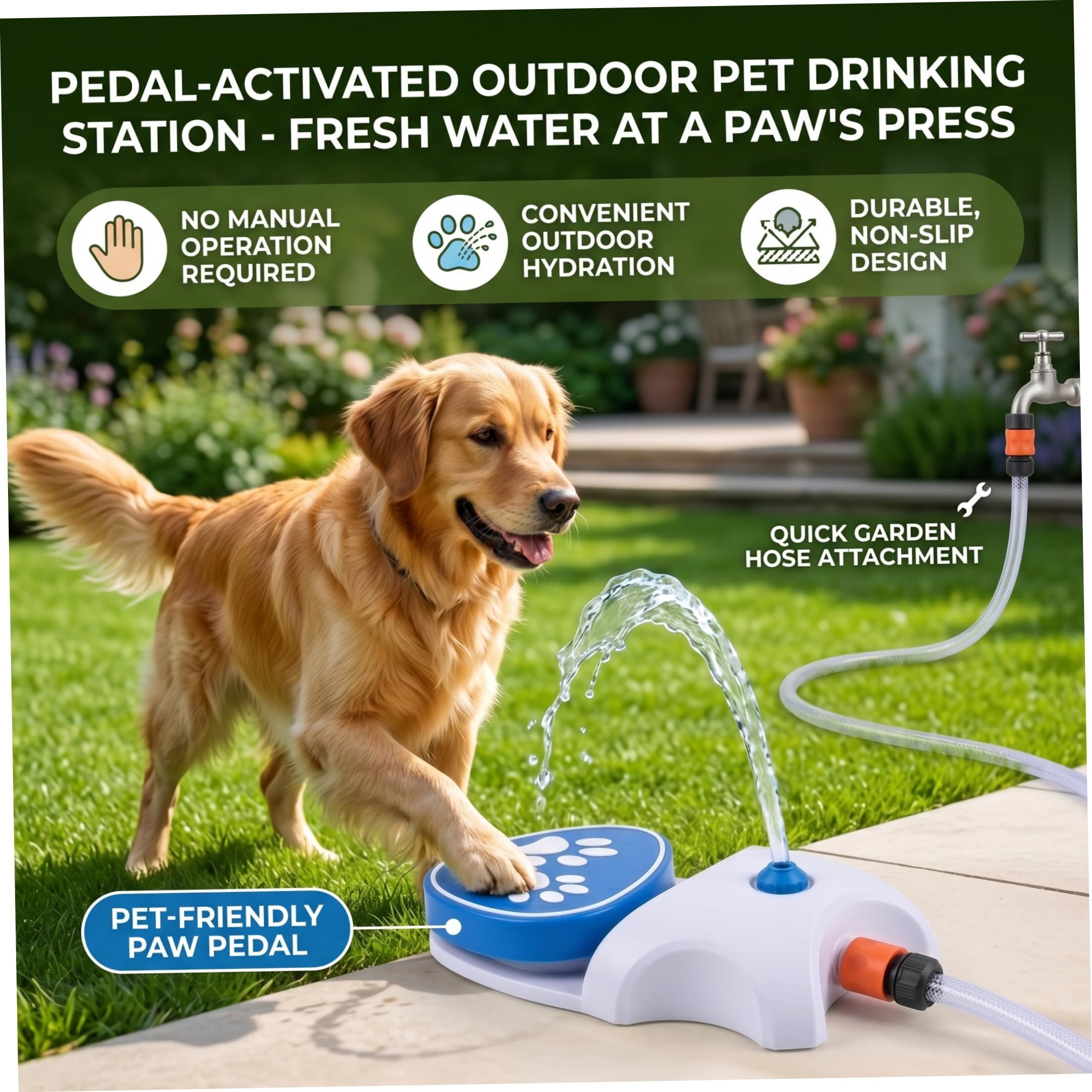 Hundesprinklerspielzeug, Pfotenaktivierter Sprinkler für Hunde, Kunststoff-Wasserschlauchspielzeug für Hunde im Freien mit Pedal – Orange, Wasser