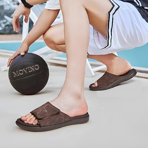 Miniatura 5 de KuaiLu Sandalias deportivas para hombre con cojín suave y soporte de arco para fascitis plantar, puntera abierta, ajustables, para interiores y