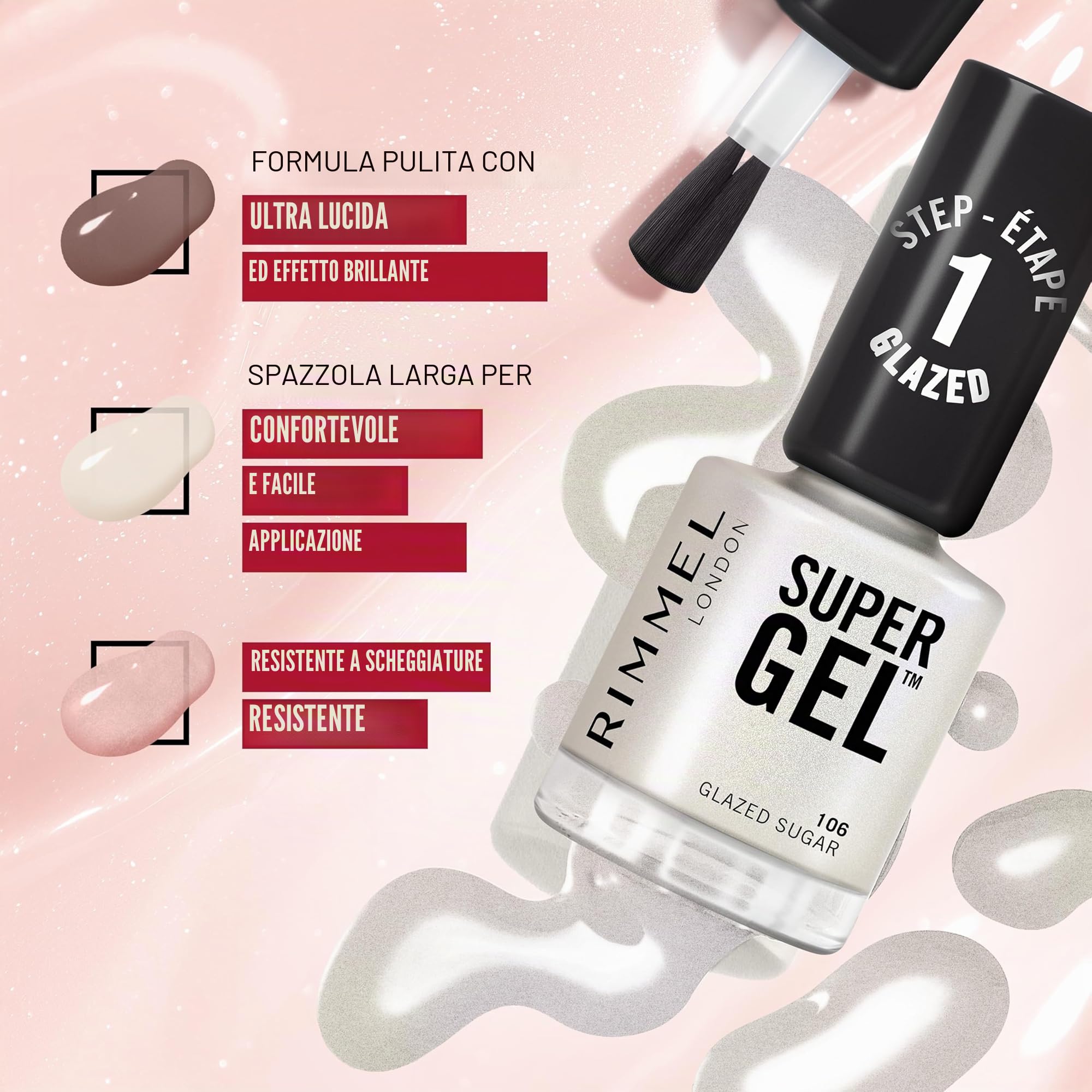 Rimmel London Smalto Unghie Super Gel, 12 ml, Top Coat, Effetto Gel a Lunga Durata, 001 Transparente