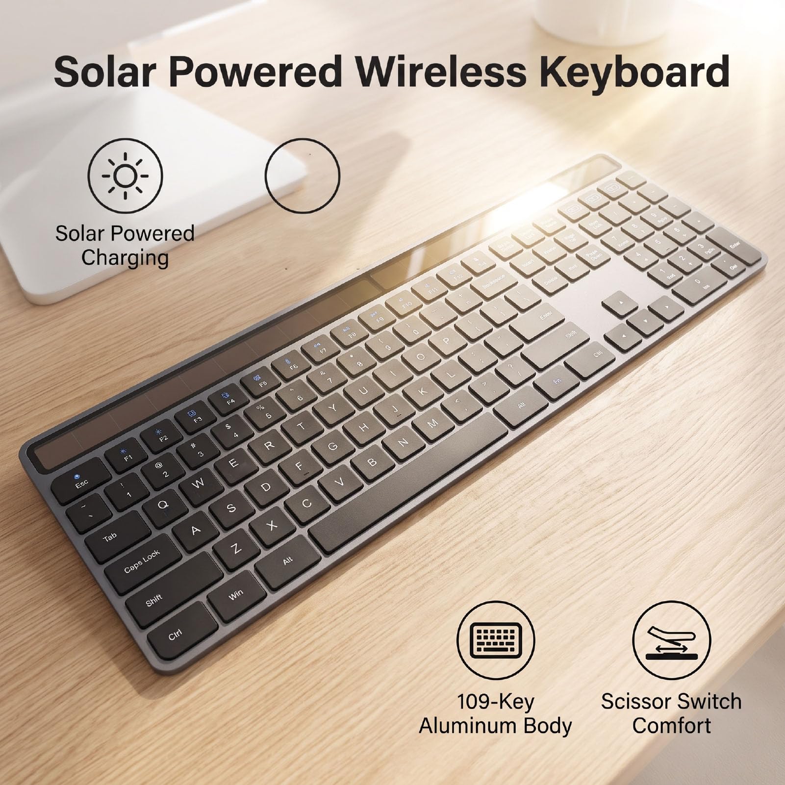 Tastiera Wireless con Ricarica Solare, 109 Tasti