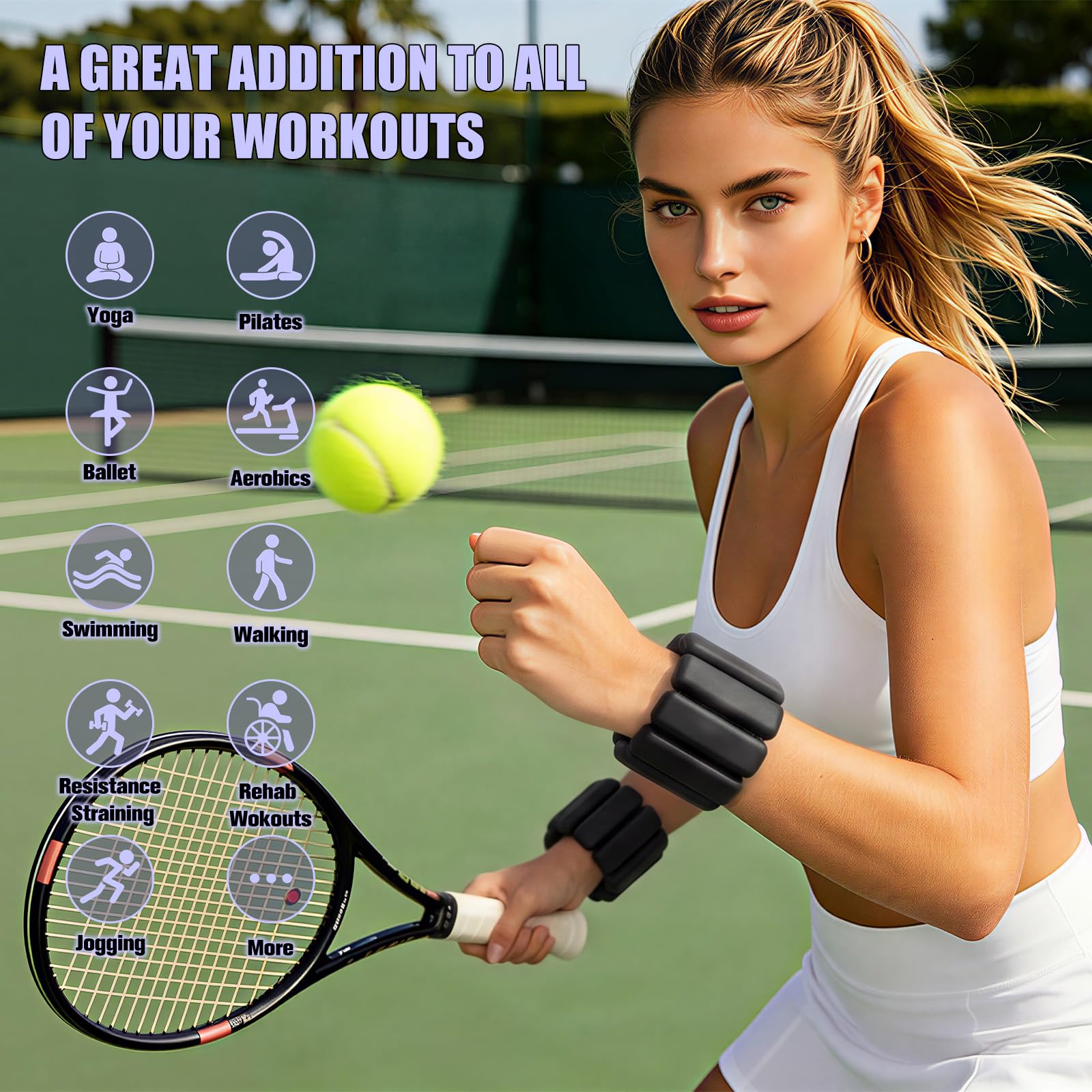 Juego de 2 pesas de muñeca, pesas de tobillo para mujeres y hombres, pulsera ajustable con peso para el hogar, gimnasio, yoga, baile, pilates, ejercicios de piscina y correr, 2 libras