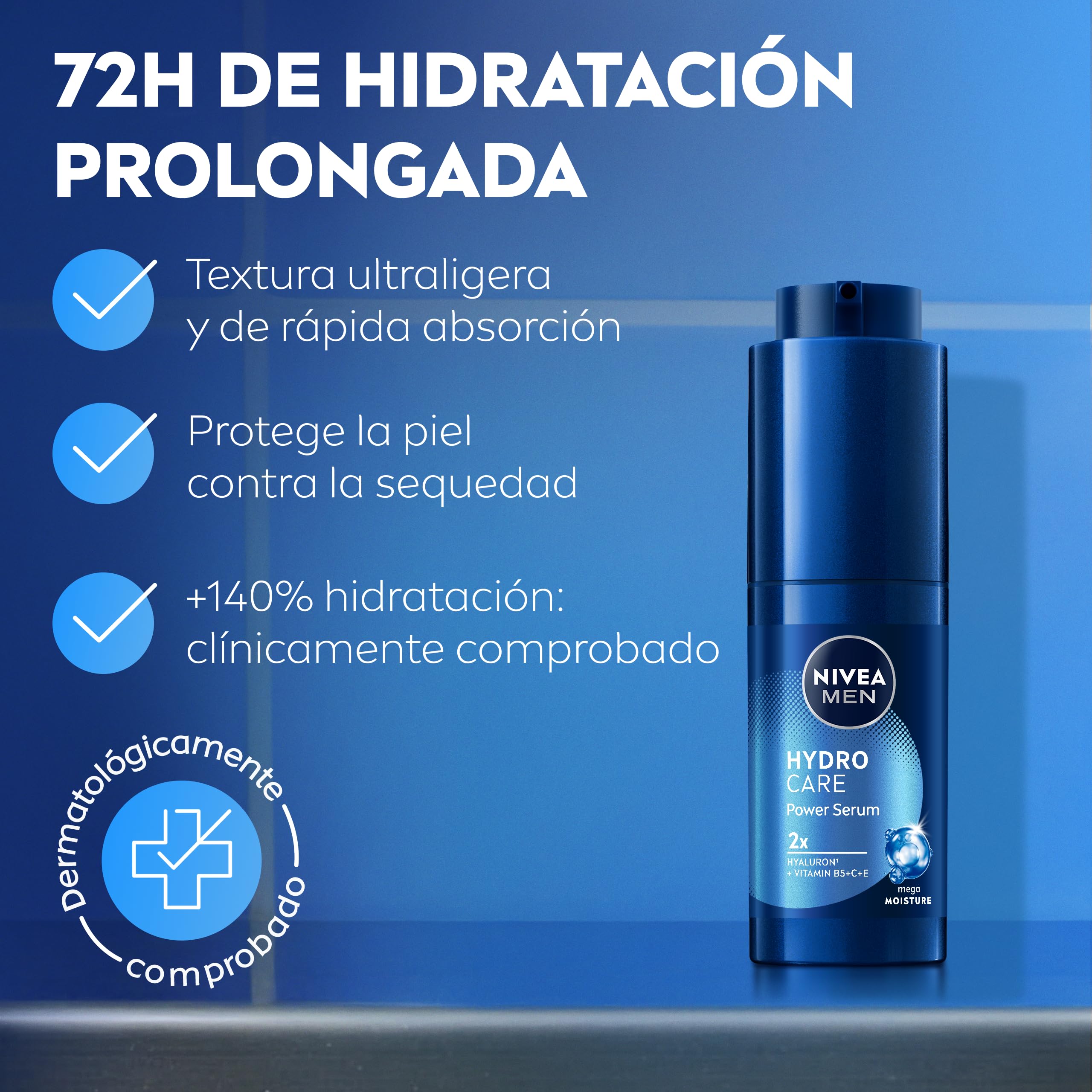 NIVEA MEN HydroCare Power Serum 30 ml - Sérum de Hidratación Intensa con Efecto Prolongado 72h - Protege de la Sequedad - Con Macro y Micro Ácido Hialurónico, Vitaminas B5, C y E - Todo Tipo de Piel - 2