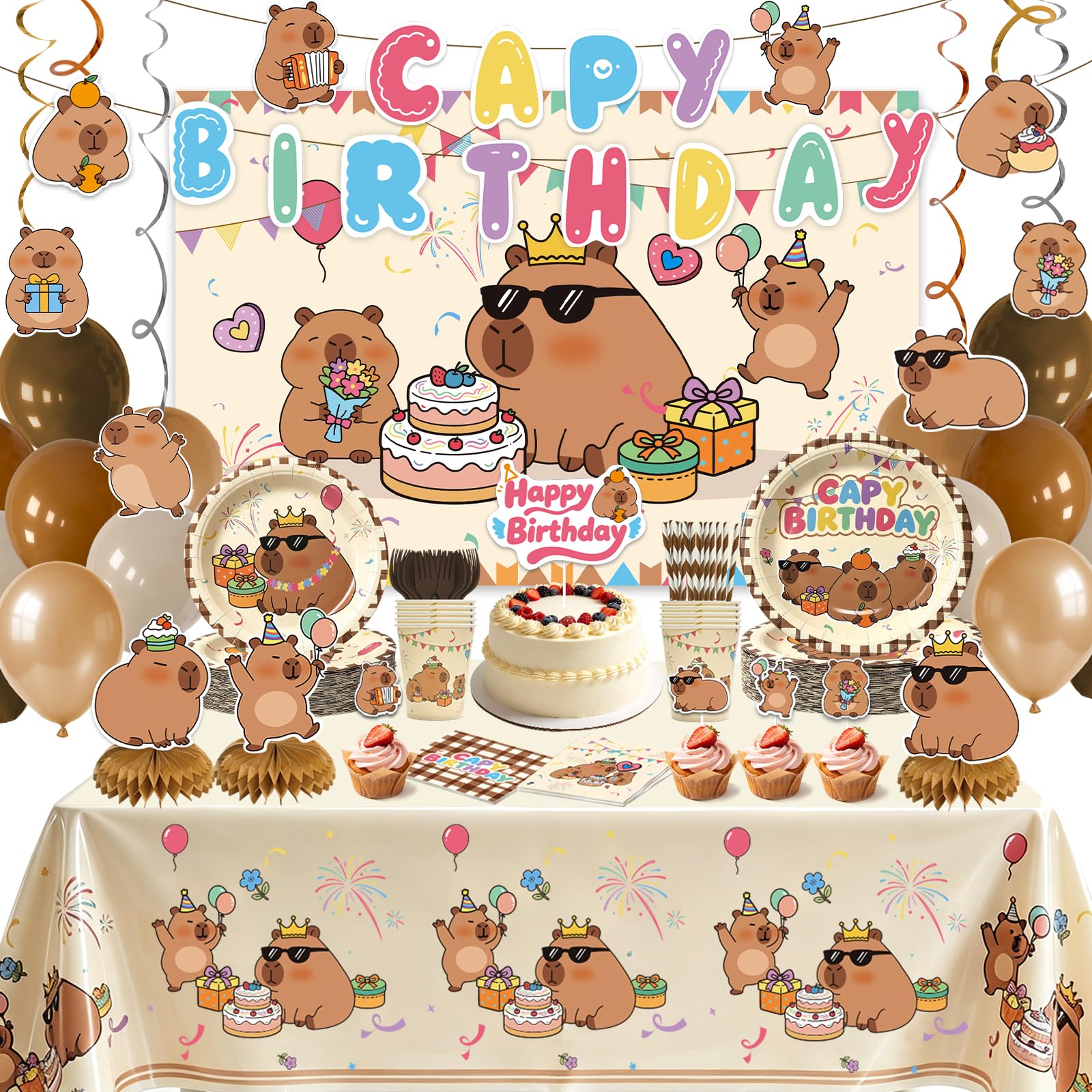 222Pcs All-in-One Capybara Themed Birthday Party Decorations Set