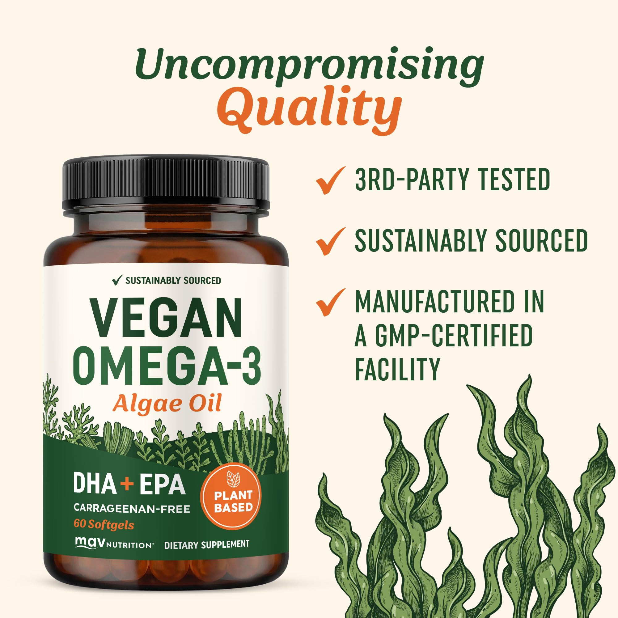 Vegan Omega 3 Algae Oil, Plant Based DHA EPA, Sustainably Sourced, Non-GMO — Amazon image 8