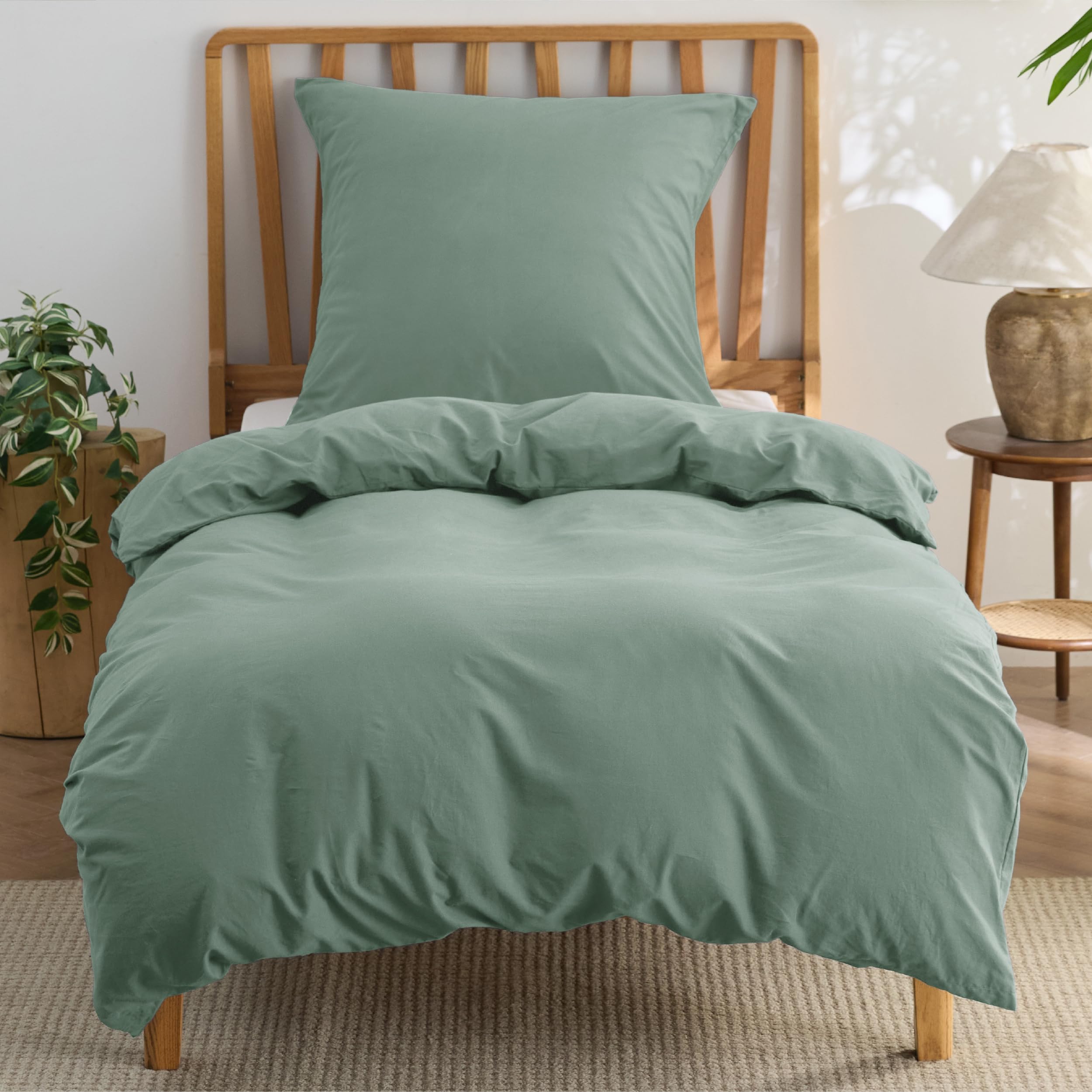 BEDSURE Bettwäsche Gewaschene Baumwolle Bettbezug - Bettwäsche-Sets mit 2 Kissenbezüge 80x80 cm, Ähnliche Textur wie Washed Leinen, Oeko-TEX Bedding mit Reißverschluss