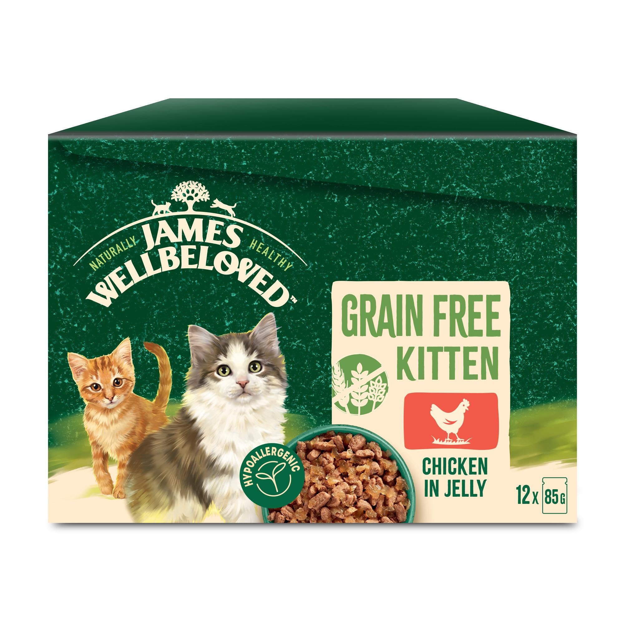 James Wellbeloved Kitten Grain-Free Chicken in Jelly 12 Pouches, Hypoallergenic Wet Cat Food, Pack of 1 (12x85 g)