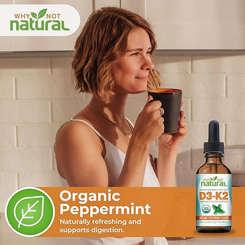 Miniatura 7 de Gotas líquidas orgánicas de vitamina D3 K2 (MK-7), 5000 UI de D3 sublingual con aceite MCT de coco, para huesos y dientes fuertes, corazón y apoyo