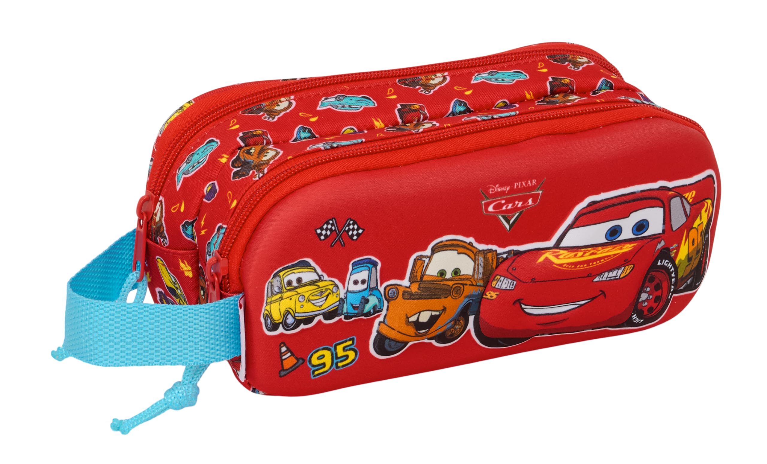 CARS Double Pencil Case for Children, Ideal for School Age, Comfortable and Versatile, Quality and Resilience, 21 x 6 x 8 cm