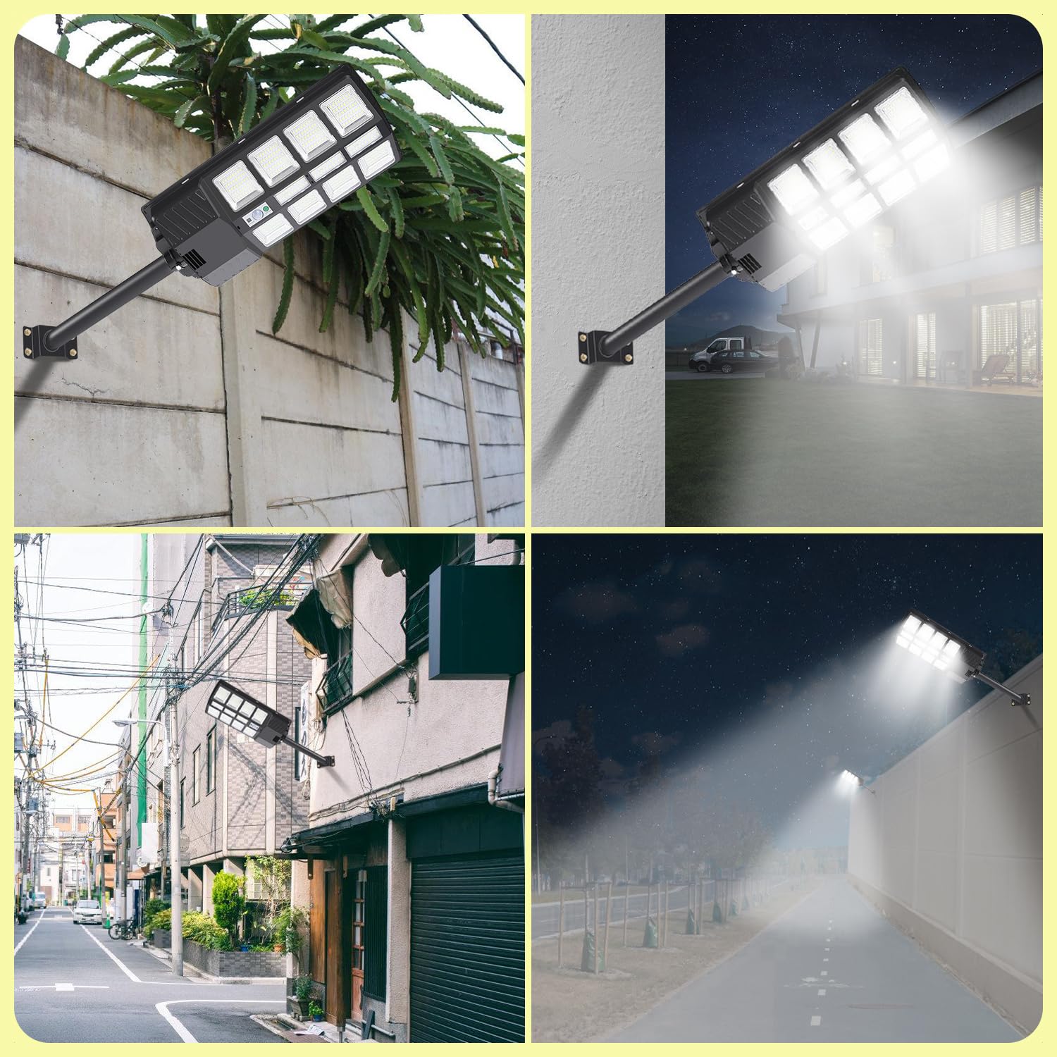 LED Solar Straßenlaterne 400W, Solarlampen für Außen, Solarbetriebene 6500K Straßenlampe Wandleuchte mit Bewegungsmelder Sensor, Außen Wegeleuchte im Freien Straßenleuchte,4 Stück