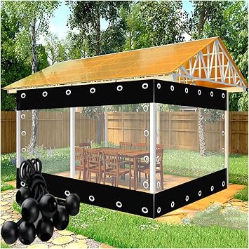 Outdoor Tarpaulin Curtains Transparent and Waterproof Outdoor Patio Curtains 0.5mm Plastic Tarpaulin PVC Rectangular Tarp, for Porches Decks Color Black, Size 2.5x2m/8.2x6.56ft