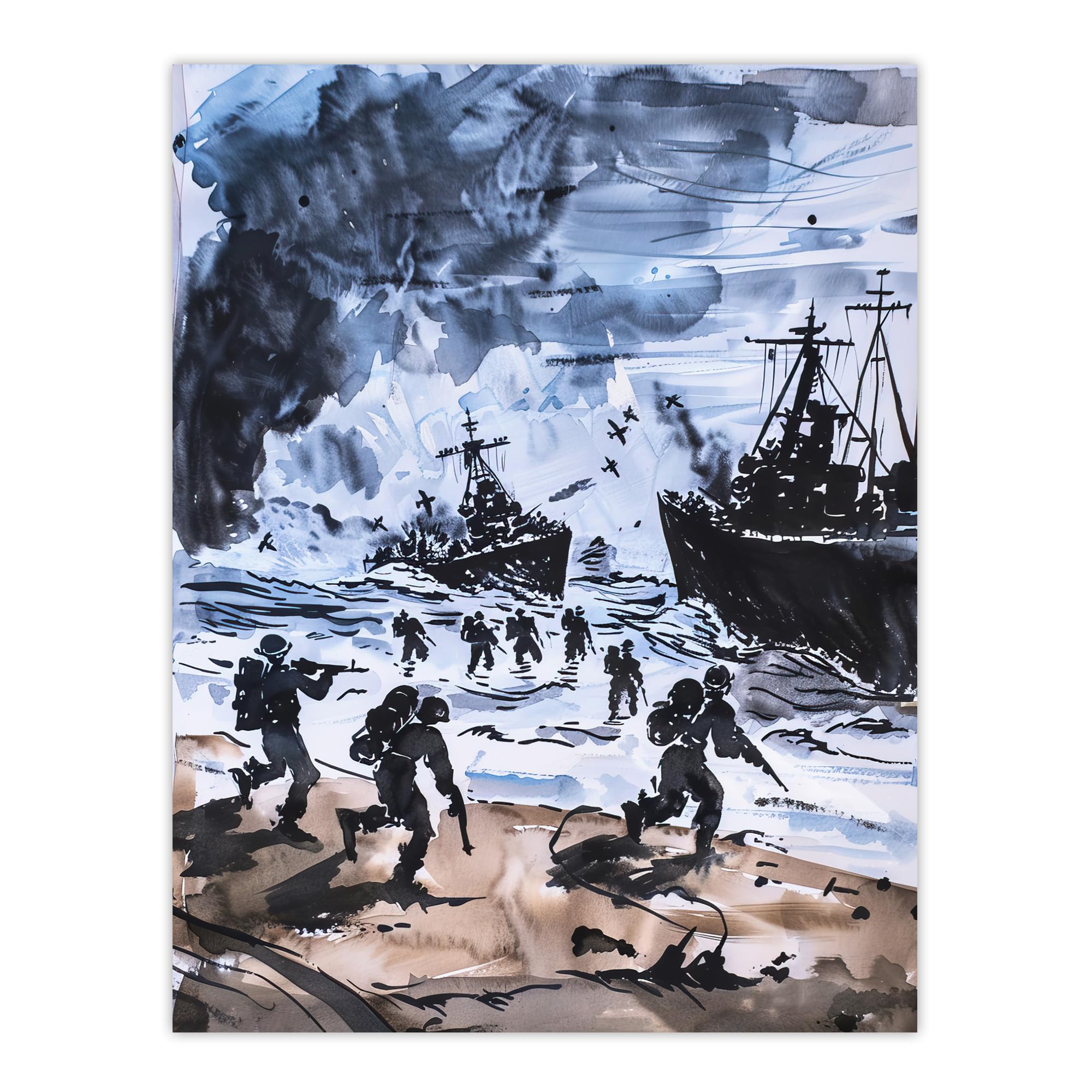 Artery8 D Day Normandy Landing 1944 WWII Watercolour Man Cave Extra Large XL Wall Art Poster Print