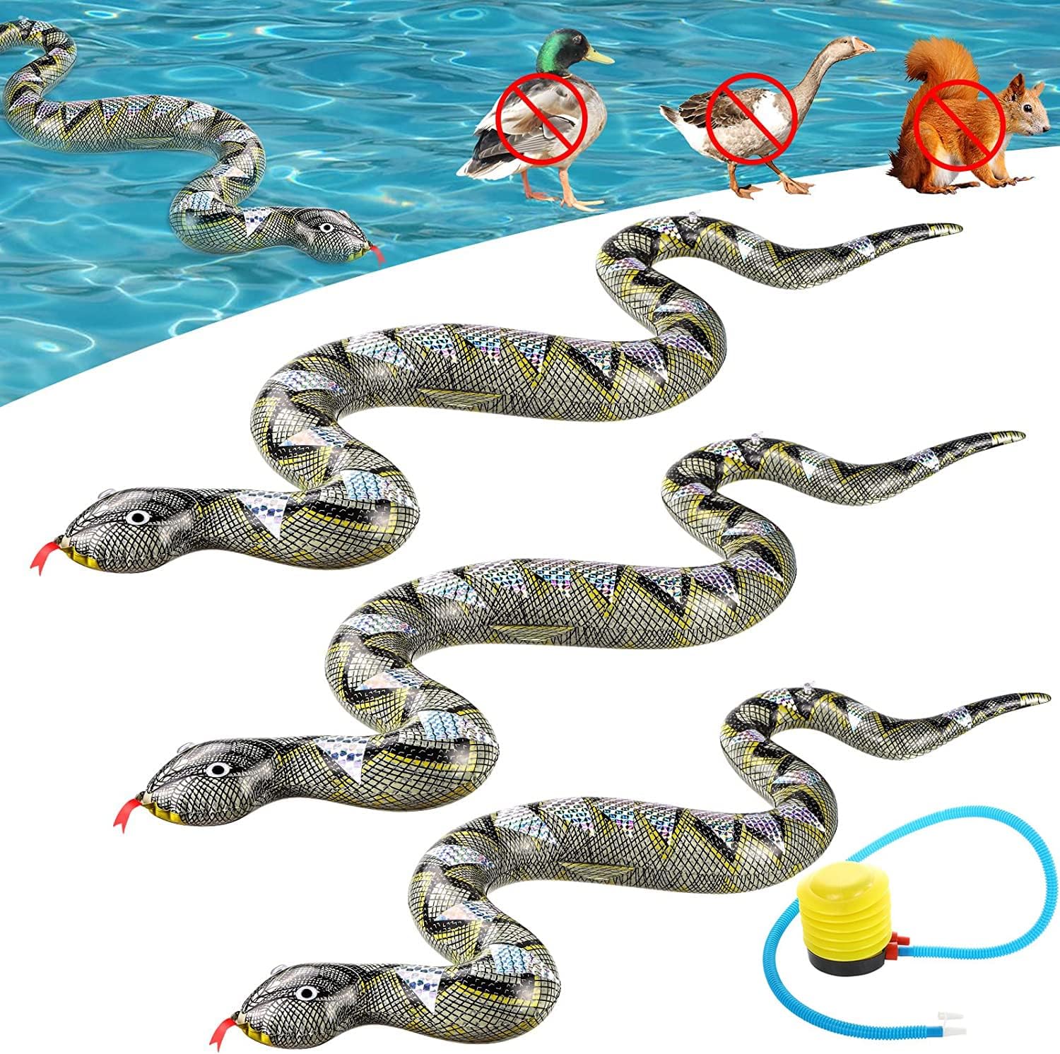 Inflatable Snake 3PCS Fake Snakes for Garden Pool, Pool Floats Blow Up