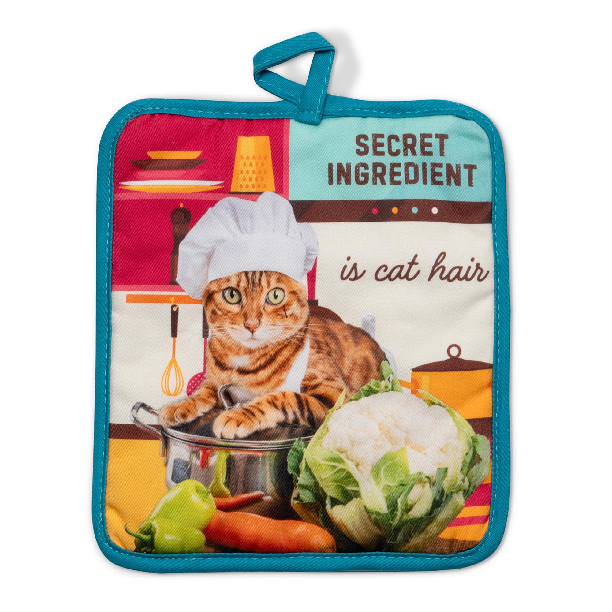 Secret Ingredient is Cat Hair – Ensemble de 3 gants de cuisine et maniques isolés, 100 % coton, motif chat amusant