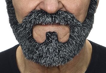 Mustaches Self Adhesive Fake Beard, Novelty, On Bail False Facial, Costume Accessory for Adults, Salt and Pepper Color