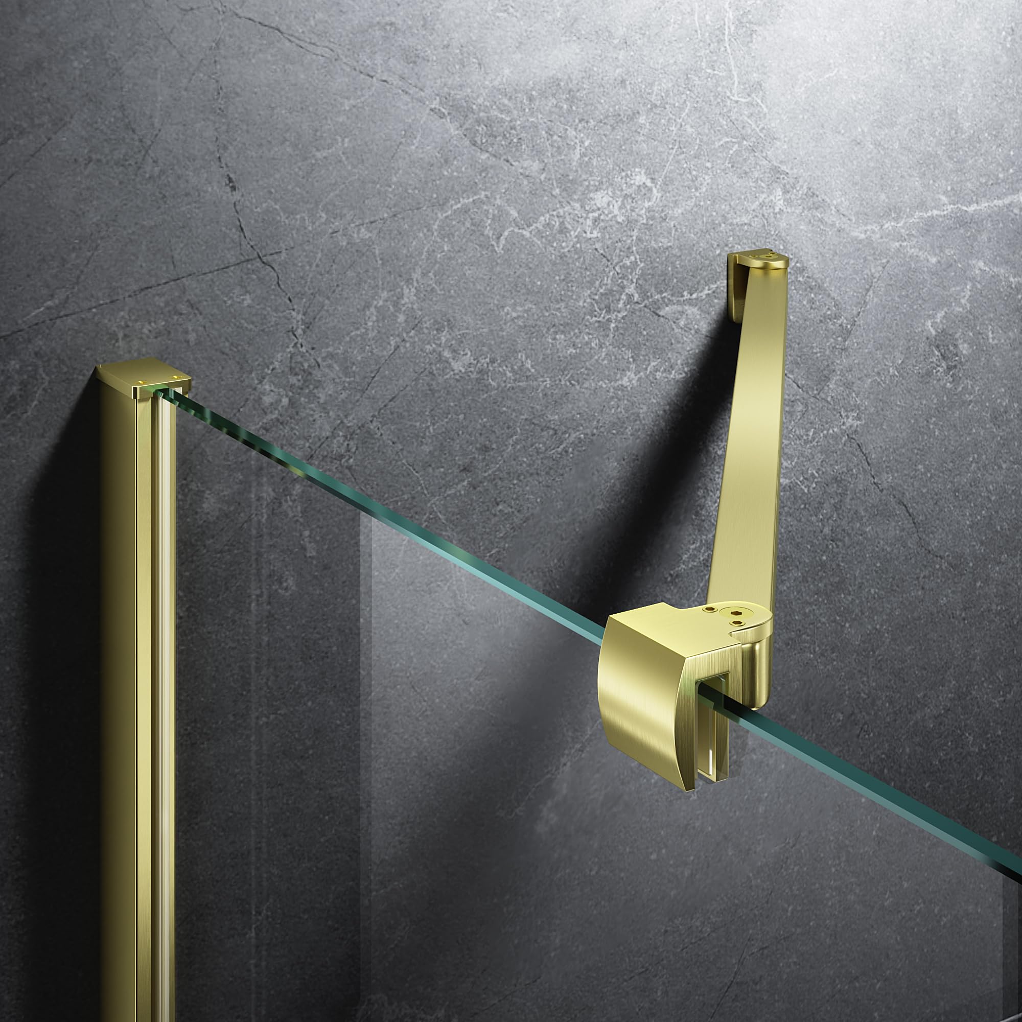 Barra de soporte para puerta de ducha sin marco, brazo de soporte de pared a vidrio de acero inoxidable para panel de vidrio de ducha fijo, para vidrio de 6-10 mm, pivote de 180° y modo plano (oro