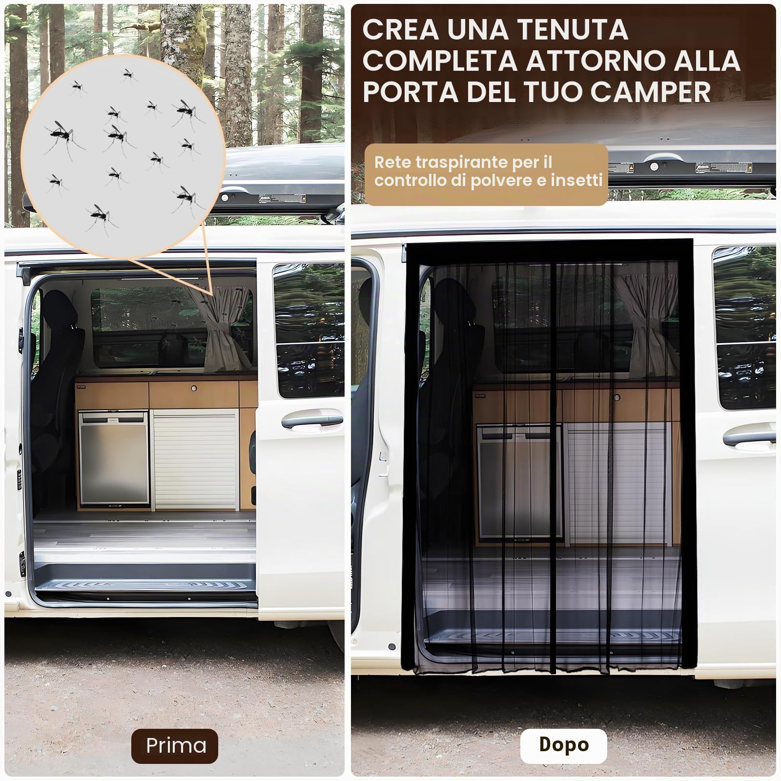 Zanzariera Magnetica Porta Scorrevole Laterale per Furgone - 150 x 110 cm | Varietà di Dimensioni - per Molti Modelli, Fissaggio Magnetico, Zanzariera Universale - Speciale per Camper e Autocaravan