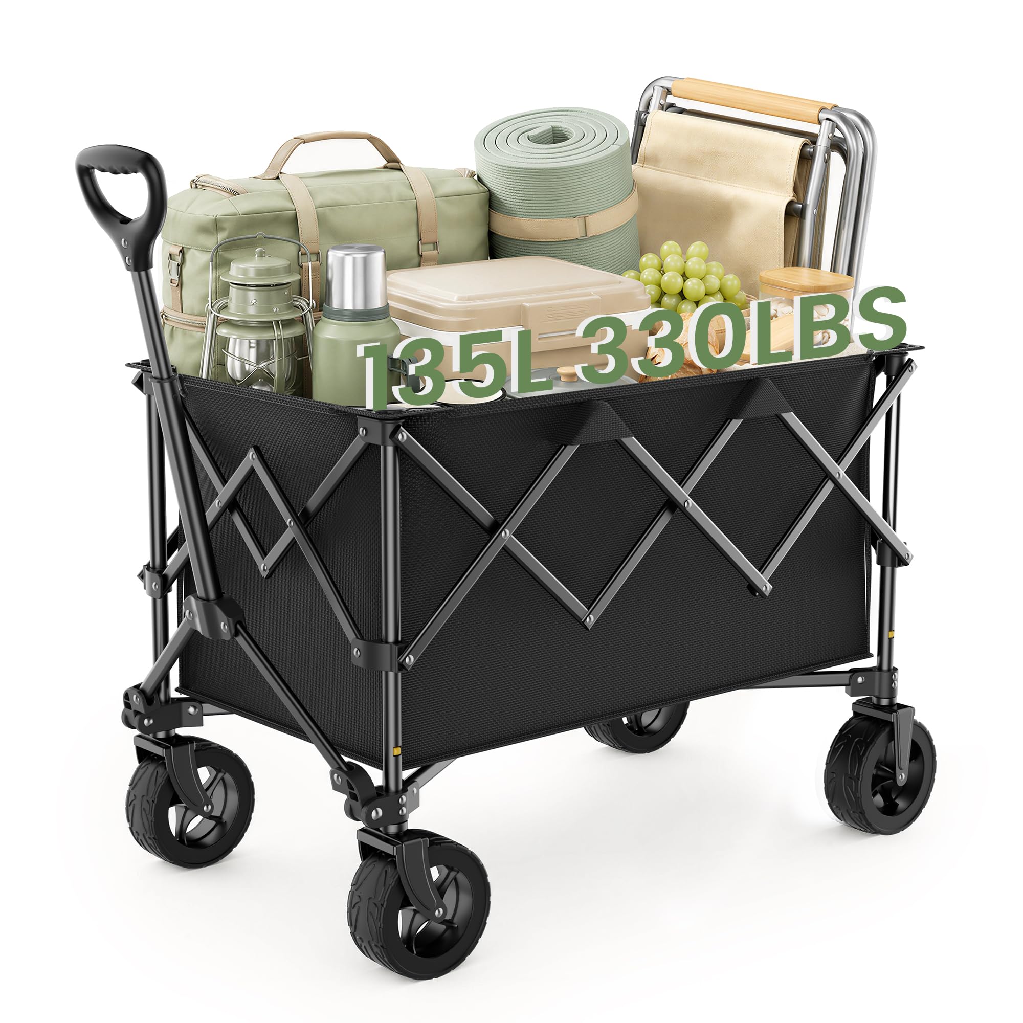 RYGEO Carrito utilitario para Festivales, Capacidad de 140 l, con Mango telescópico para jardinería, Camping, Compras y Deportes al Aire Libre