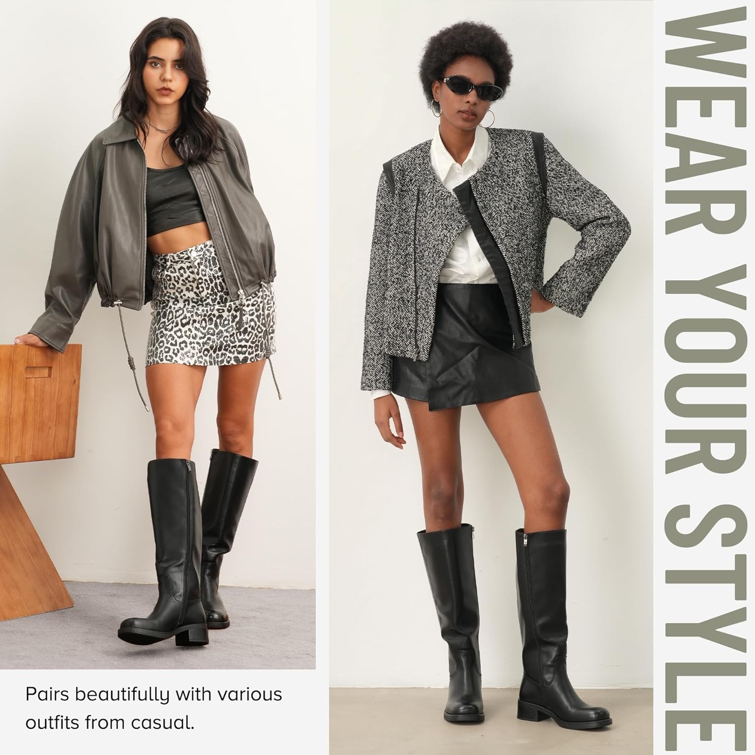 Vepose Women's Tall Knee High Boots 9565 Dress Chunky Low Heel Fashion Square Toe with Side Zipper Fall Leather Long Boot - Image 5