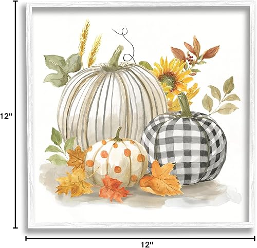 Miniatura 10 de Stupell Industries Calabazas estampadas de otoño cosecha de campo Bodegón, diseñado por Nan White enmarcado, arte de pared de 12 x 12 pulgadas,