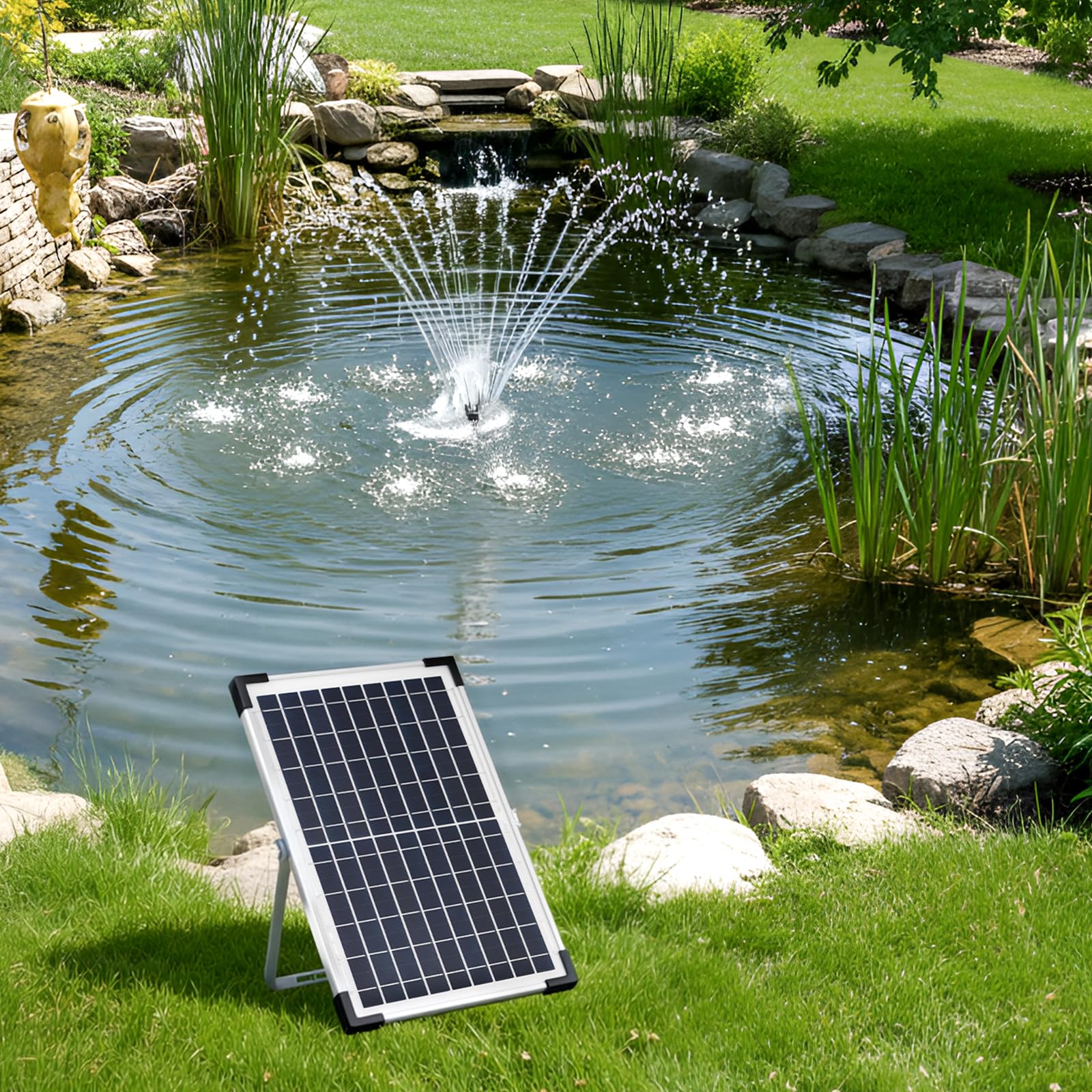Clevich 10-12W Fontaine Solaire, Pompe à Eau Solaire, avec Tuyau d'eau de 1 m, Câble de 3,25 m, pour Bassins à Poissons, Petits Bassins, Cascades, Pots de Fleurs, Fontaines Décoratives