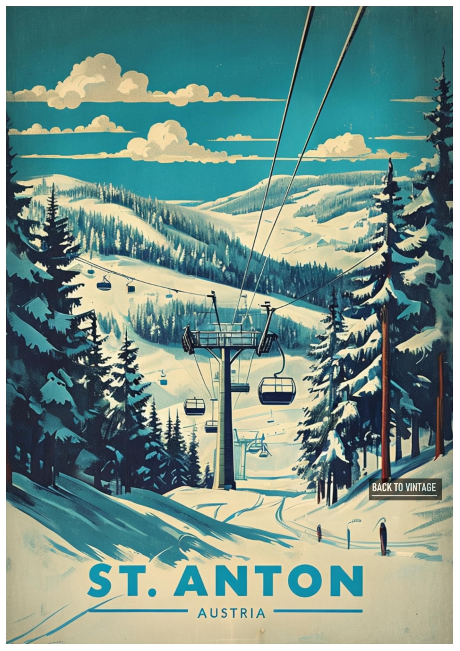 Back To Vintage Multicoloured St. Anton - Vintage Ski Resort Poster A4 Size Retro Winter Sports Wall Art Alpine Mountains Snow Landscape Home Decor For Ski Lovers