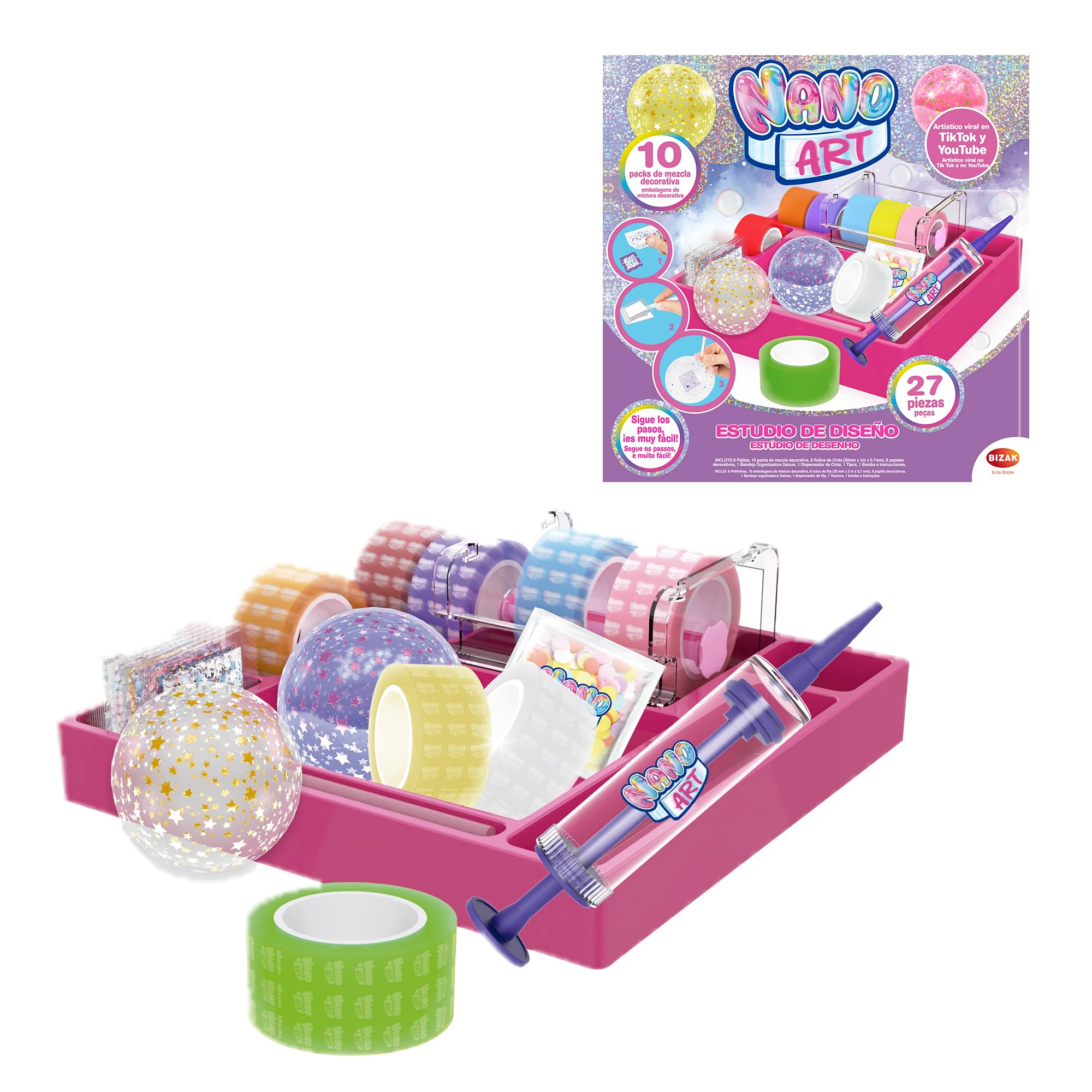 Bizak Nano Art Studio Design Pack Deluxe, Kit di Nastri Double Face Multi-​colore per fai da te, per fare bolle con glitter, (64524876)