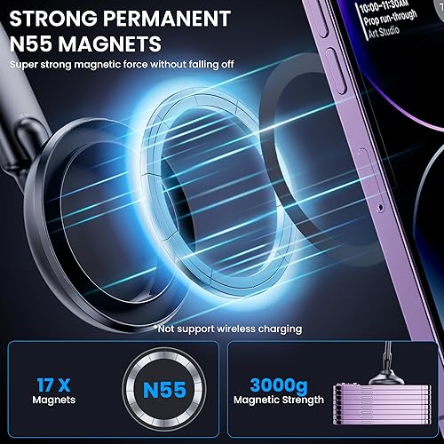 Miniatura 2 de Soporte para automóvil Magsafe, imanes fuertes y perfil bajo: soporte magnético para teléfono para salpicadero de automóvil, parabrisas universal,