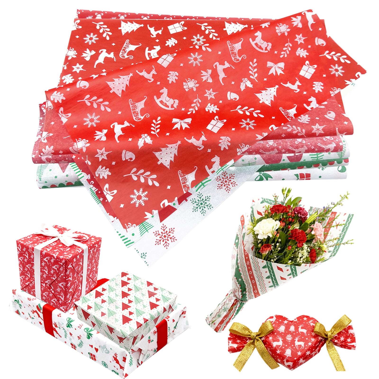 60 Sheets Christmas Tissue Paper Sheets for Wrapping Gifts, 50x35cm Snowflake Gift Wrapping Paper for Packaging Gift Bags,Tissue Papers Bulk for Craft DIY Christmas New Year Decoration