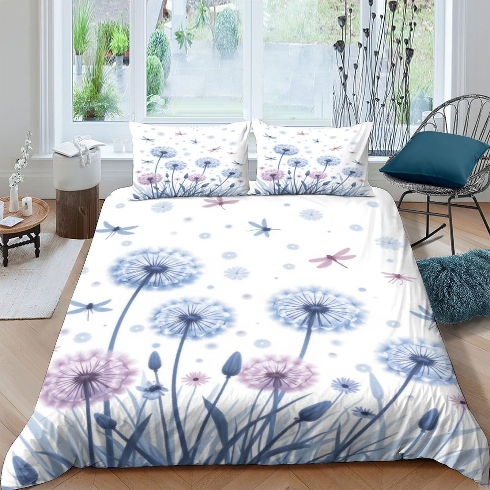 Ctjqhvkz Style-10 3D Printed Dandelion Meadow Fitted Sheet Microfiber Soft Blue Purple Blossom Mattress Cover For Bedroom Guest Room Decor Single（135X200cm）