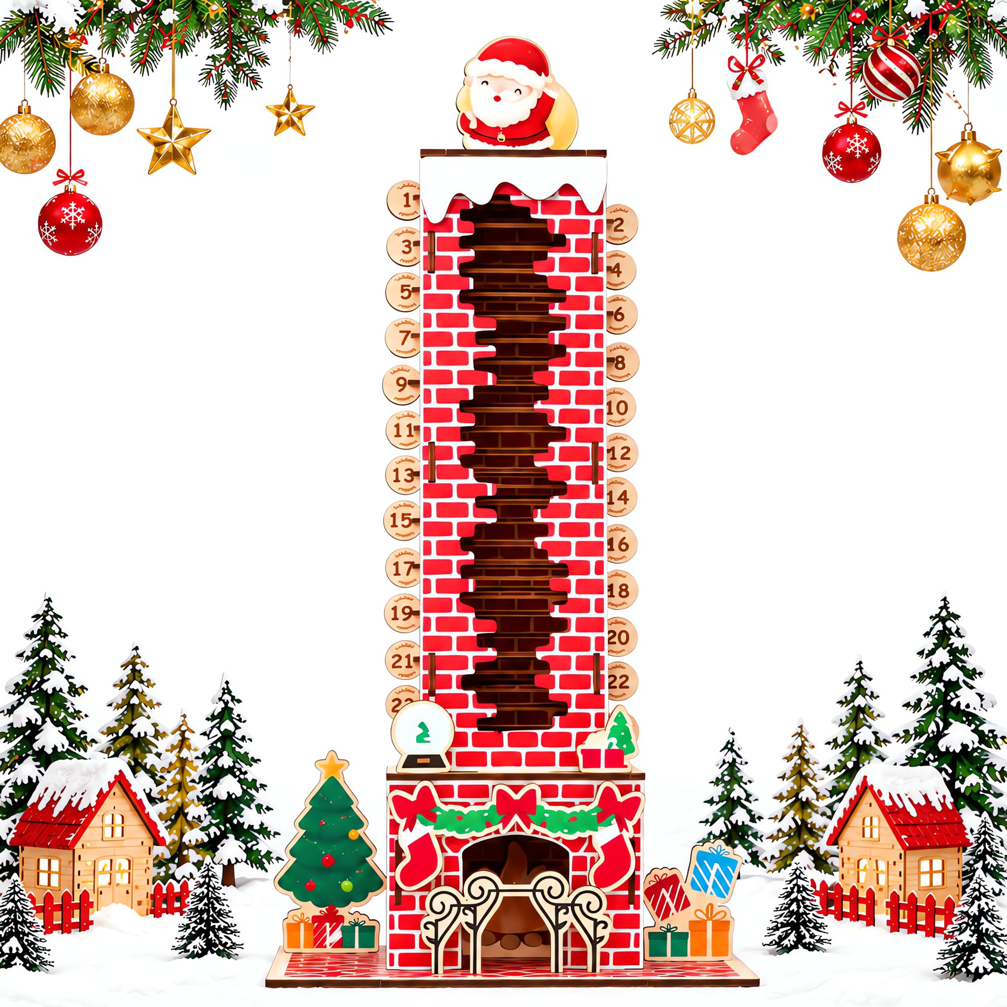 Christmas Chimney Santa Countdown Calendar Wooden Wall Hanging 24 Day
