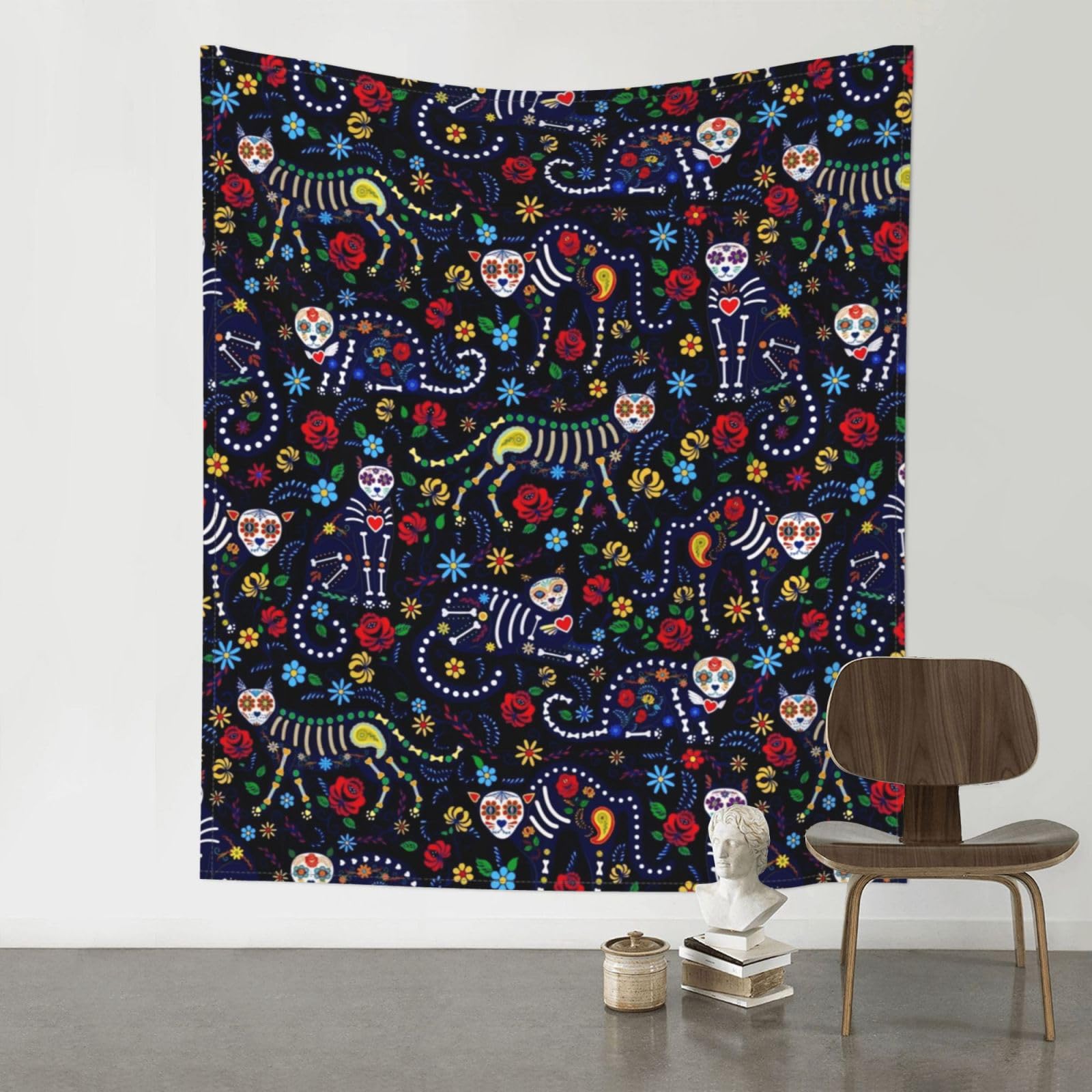 WHJSHOP Sugar Horror Skull Prints Original Wall Tapestry 60x51in – Boho Throw Blanket for Dorm Decor, Beach Picnic, & Bedroom Layering