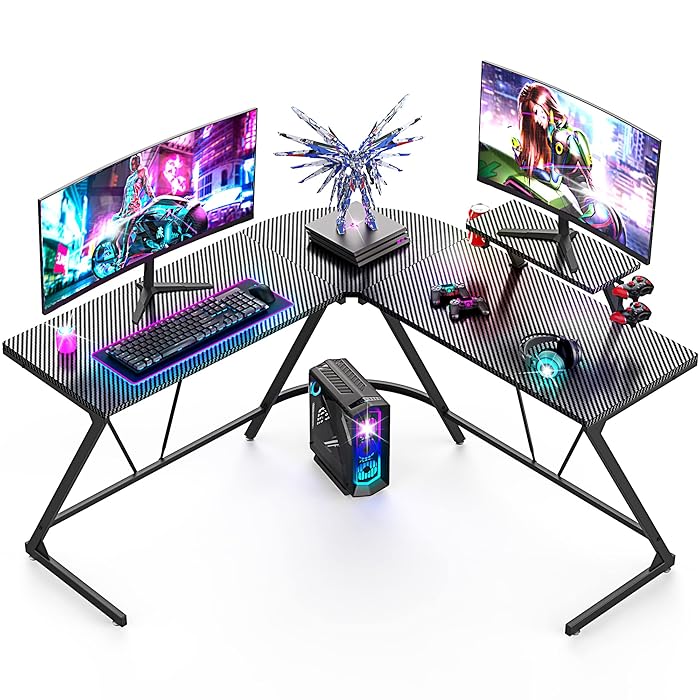 Buy L Shaped Gaming Desk, 50.8'' Corner Computer Desk with Durable Carbon Fiber Surface, Home