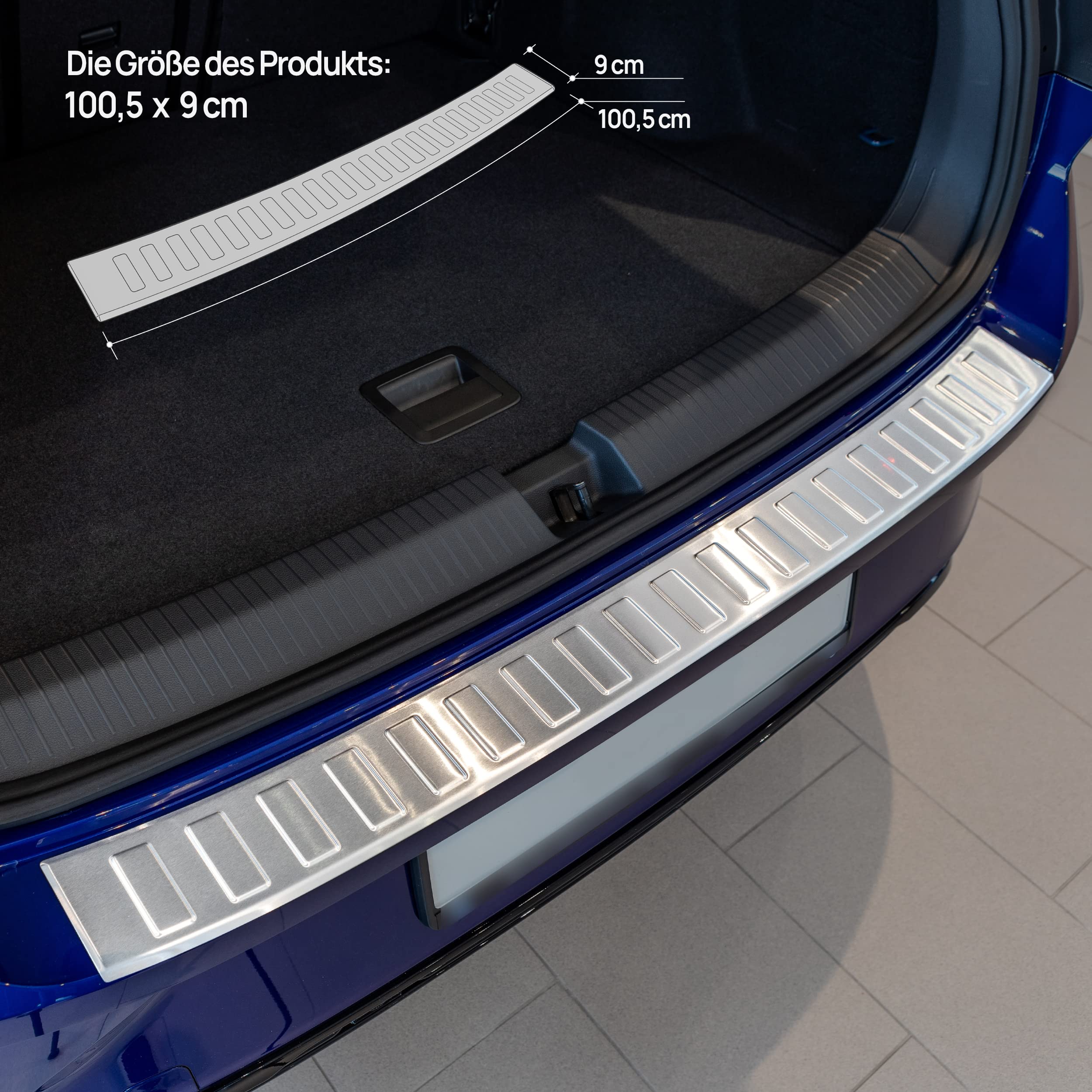 CHROMEMASTER | Ladekantenschutz Stoßstangenschutz | Kompatibel mit Volkswagen VW T-ROC 2017+ ; Gebürsteter Edelstahl, Silber Matt; Unsere Lackschutzleiste Sichert den Heckstoßfänger vor Kratzern